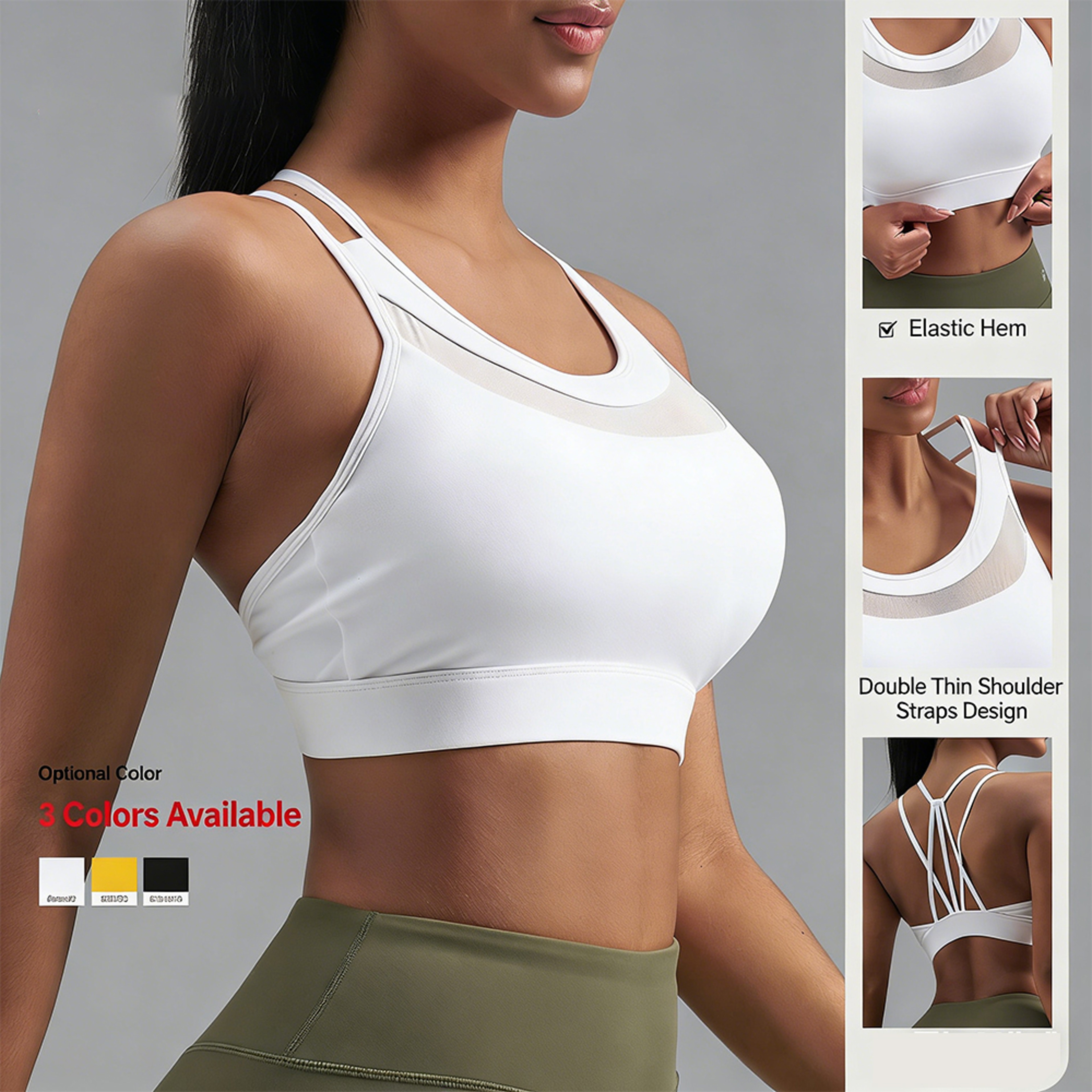 Premium Strappy Back Mesh Sports Bra  Breathable Workout  Supportive Yoga Crop Top For Women 3