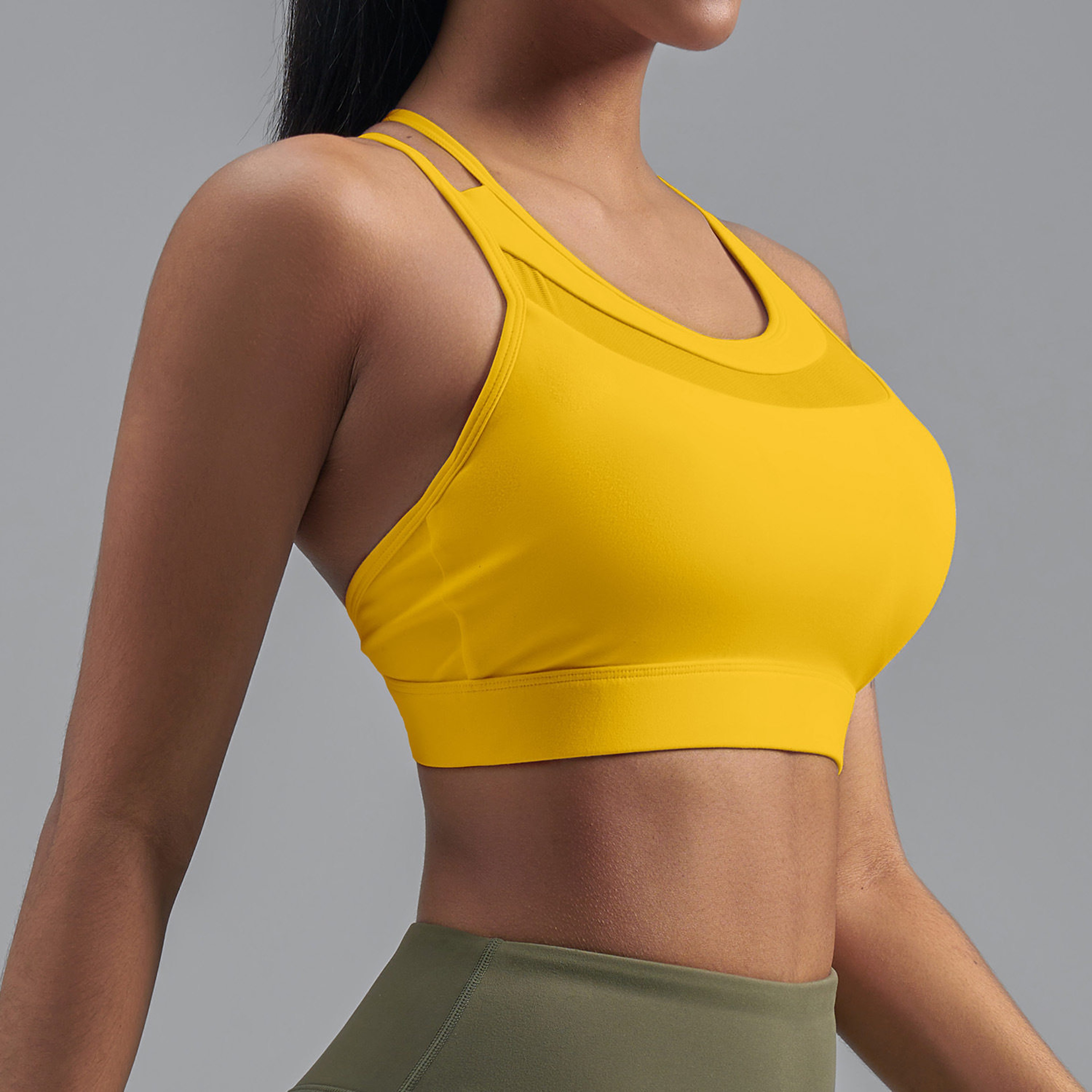 Premium Strappy Back Mesh Sports Bra  Breathable Workout  Supportive Yoga Crop Top For Women 0