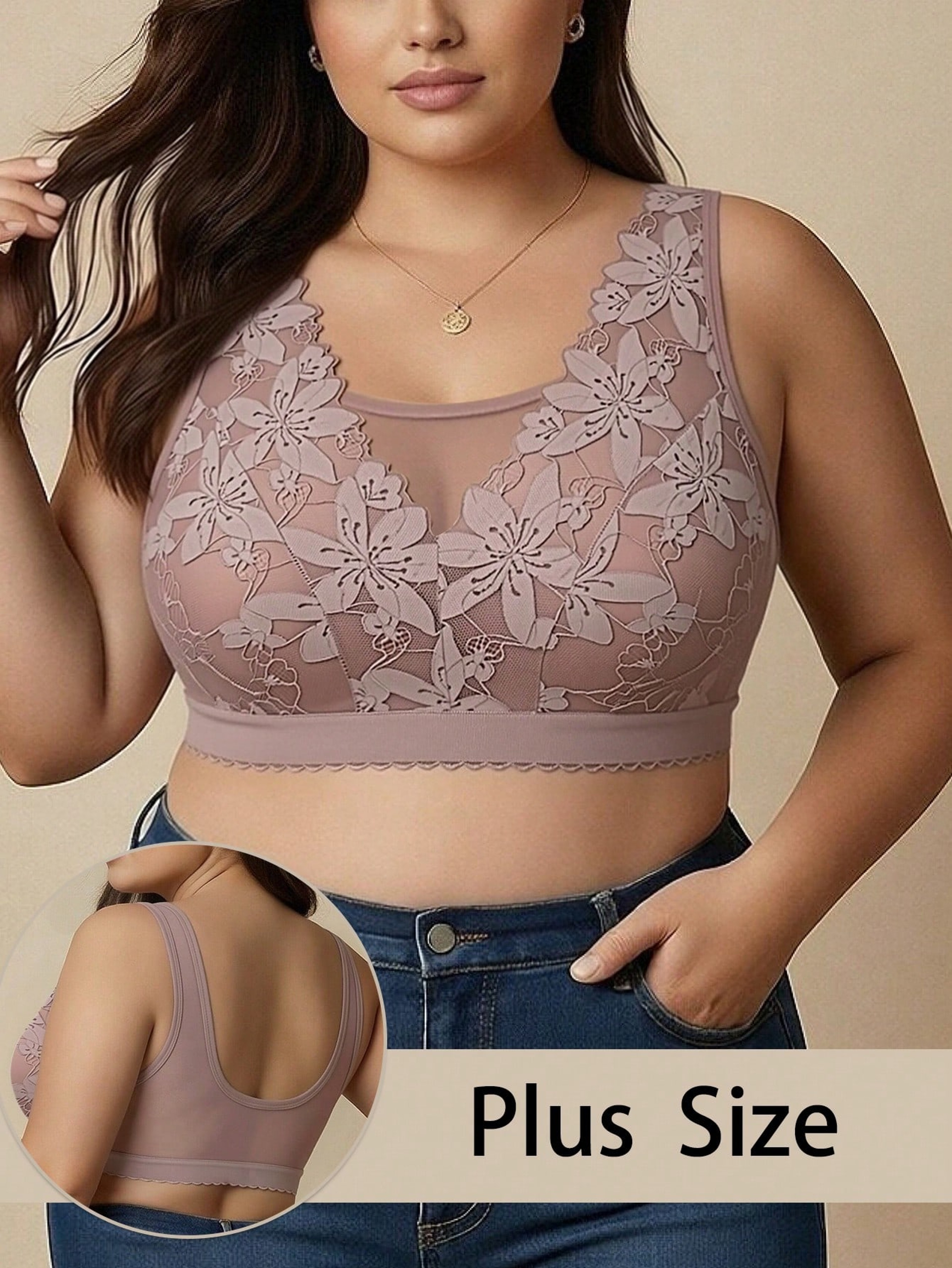 ComfortCurve Plus Size White Floral Lace Bralette  Wireless Comfort  Breathable Wide Strap Support 4