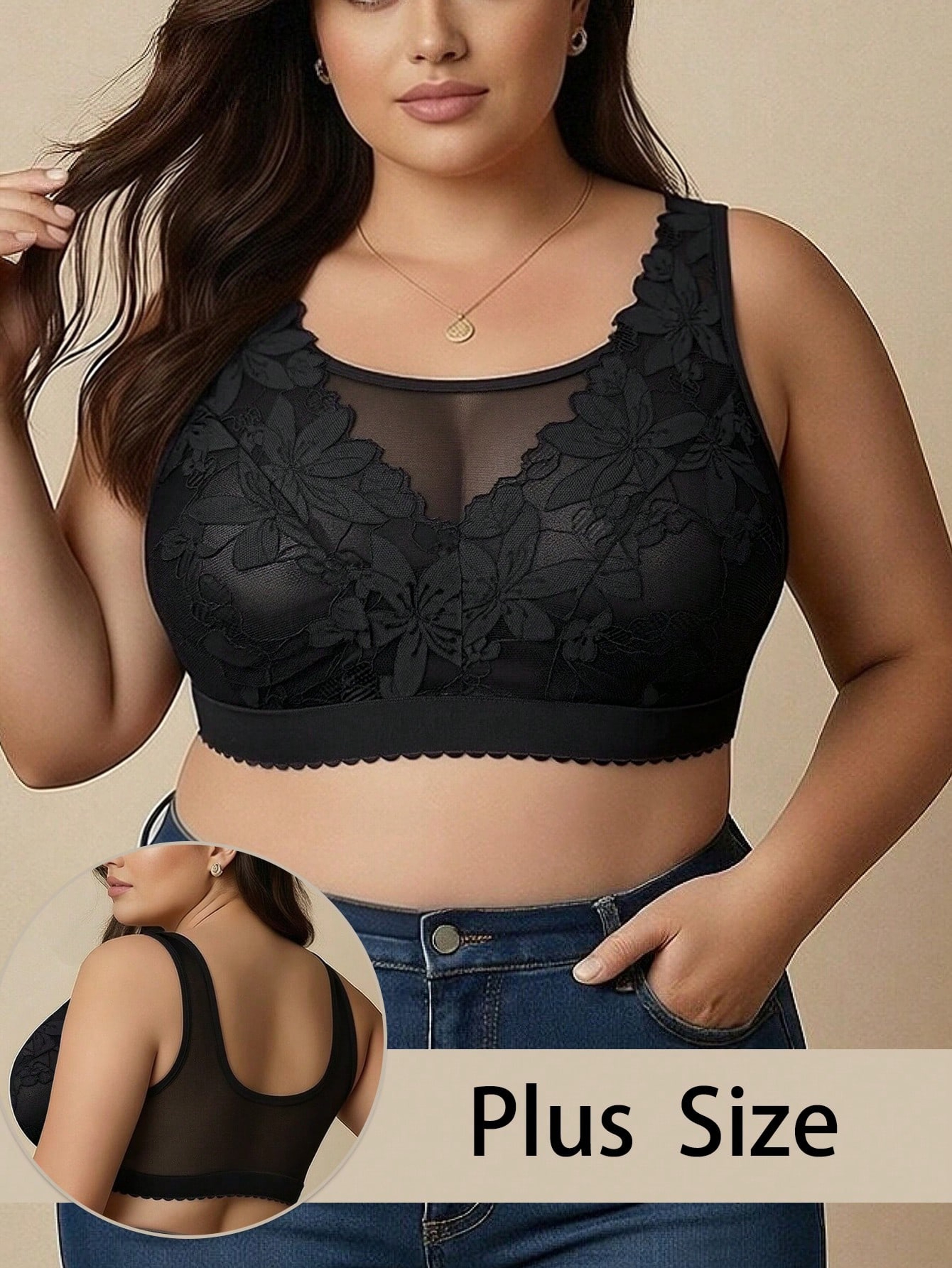 ComfortCurve Plus Size White Floral Lace Bralette  Wireless Comfort  Breathable Wide Strap Support 7