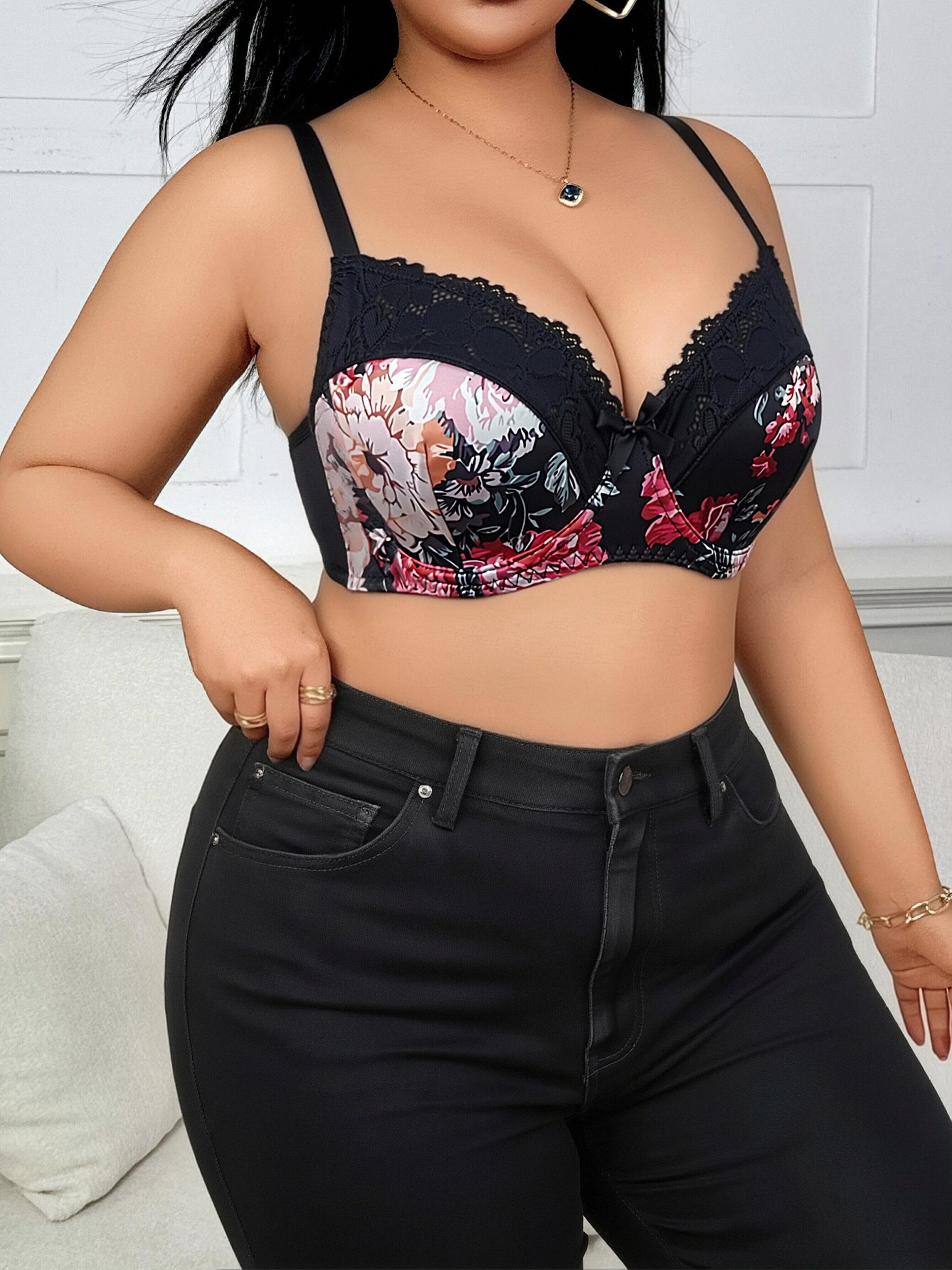 Elegant Floral Support Plus Size Push Up Lace Bra – Lift, Shape & Comfort – view 6