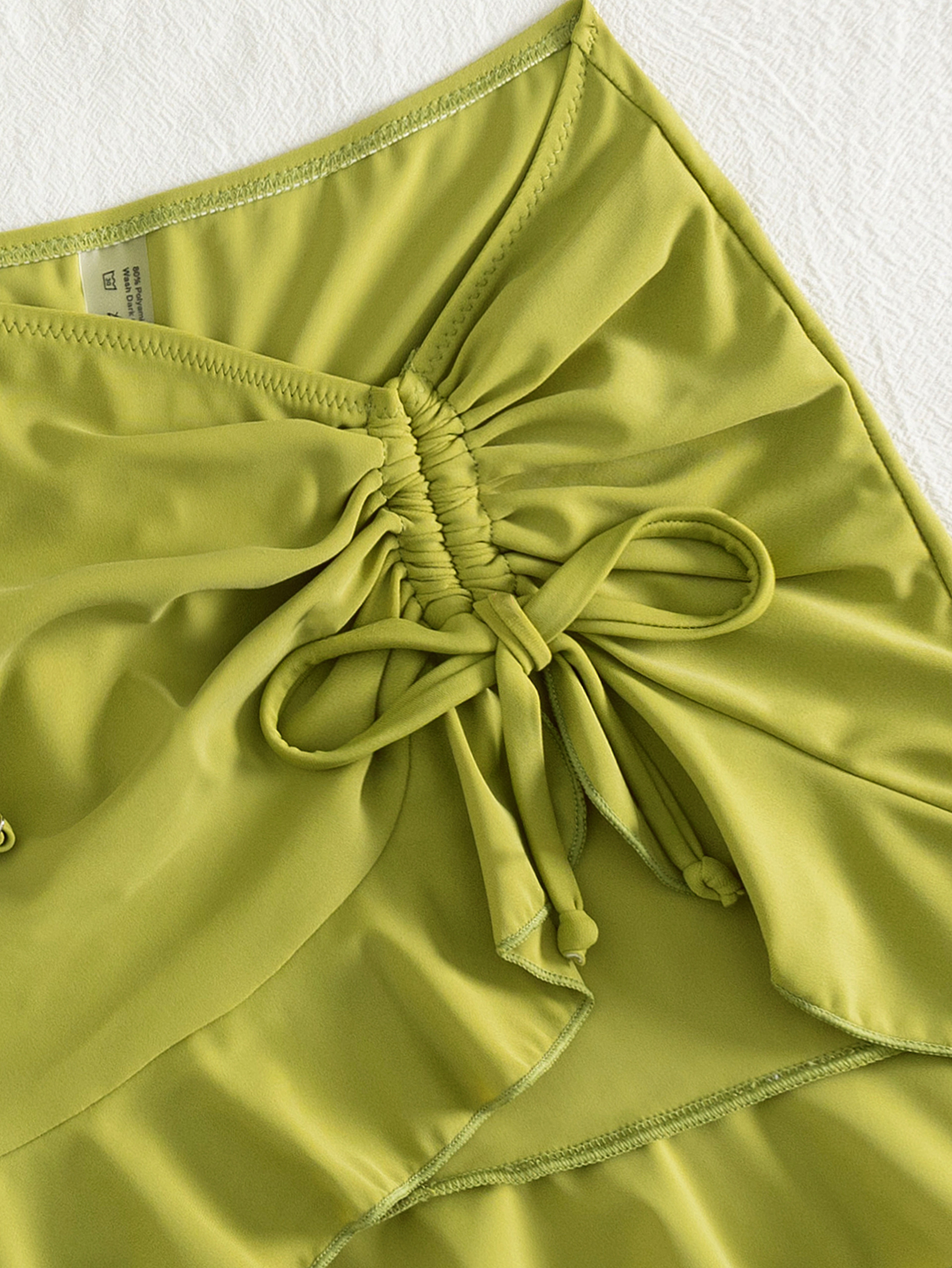 Green Ruched Piece Swimwear Set  Flattering Bikini With Skirt 4