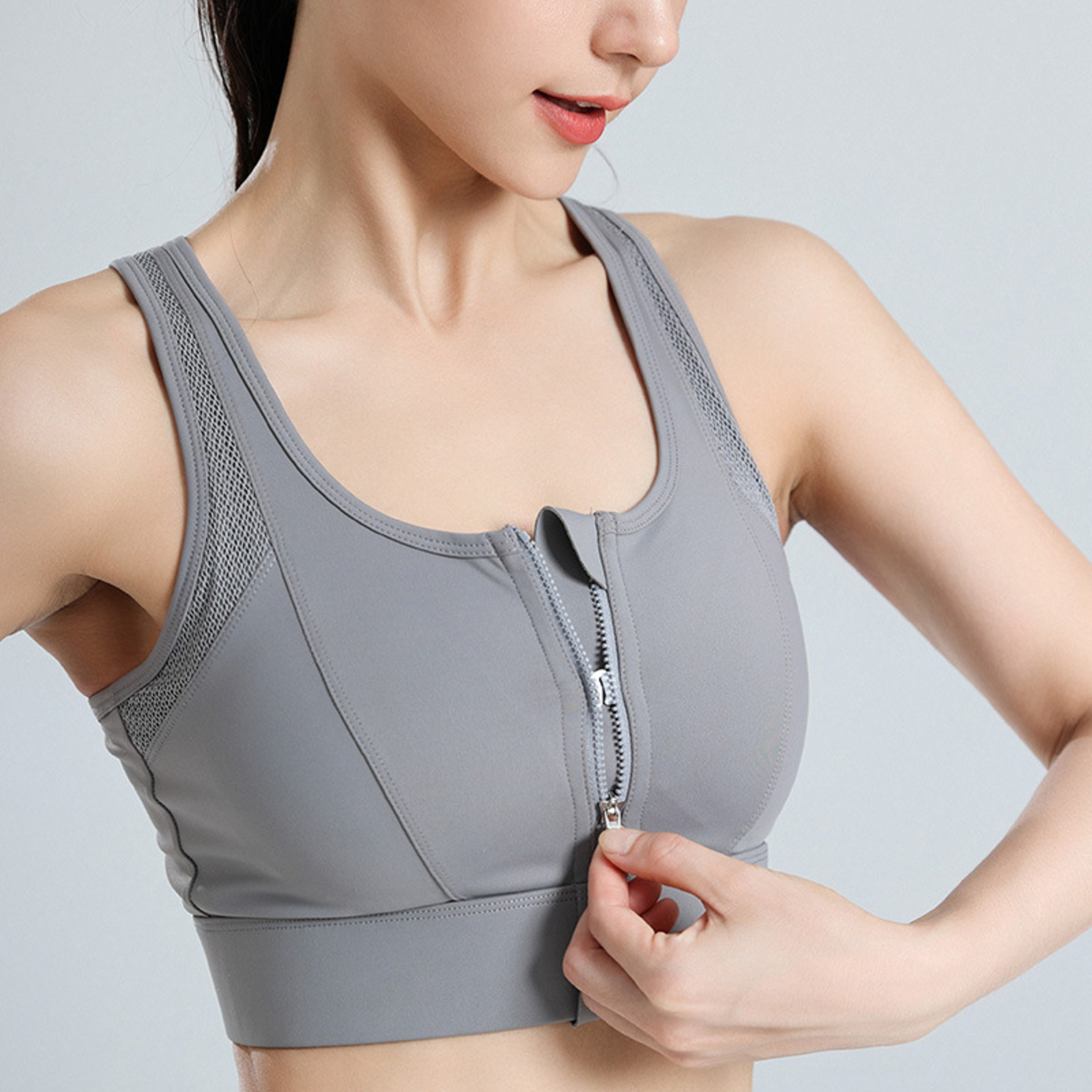 Plus Size Front Zip Breathable Sports Bra For Workout  Yoga 1