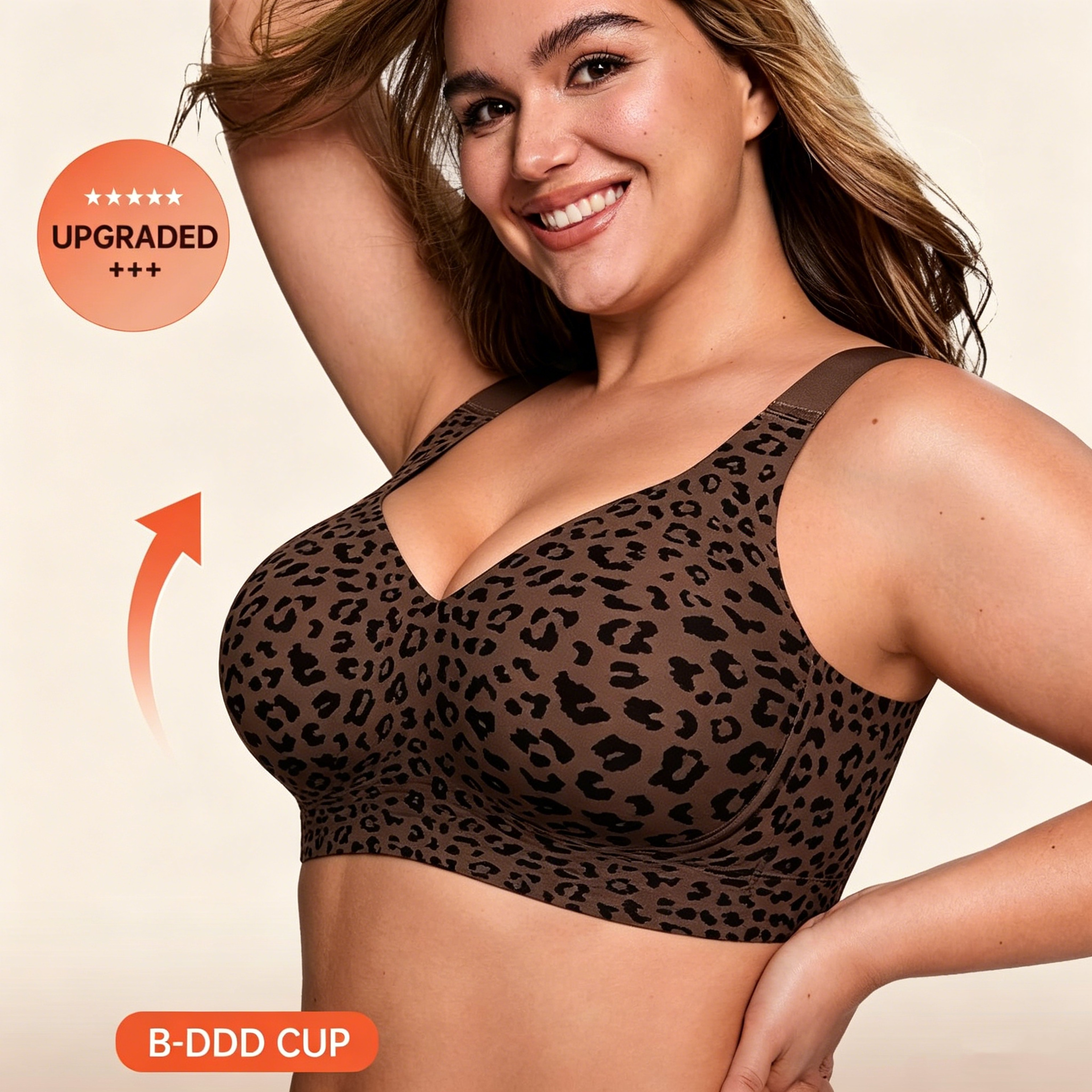 Premium Leopard Print Wire Free Bra Breathable Seamless Support Plus Size Bra 2