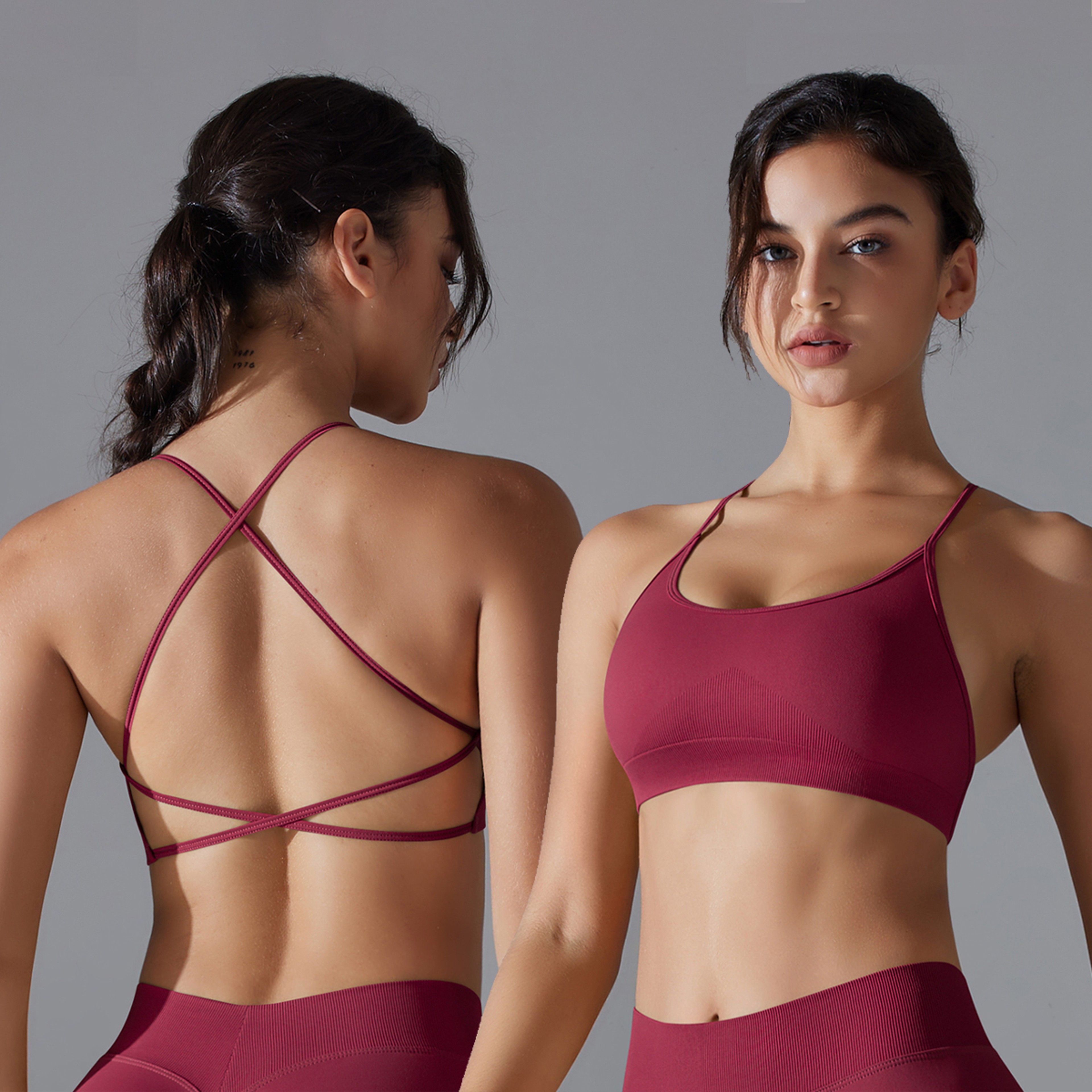 Women Cross Back Padded Workout Bra – Supportive Yoga Bra & Running Sports Bra for Gym Training – view 1