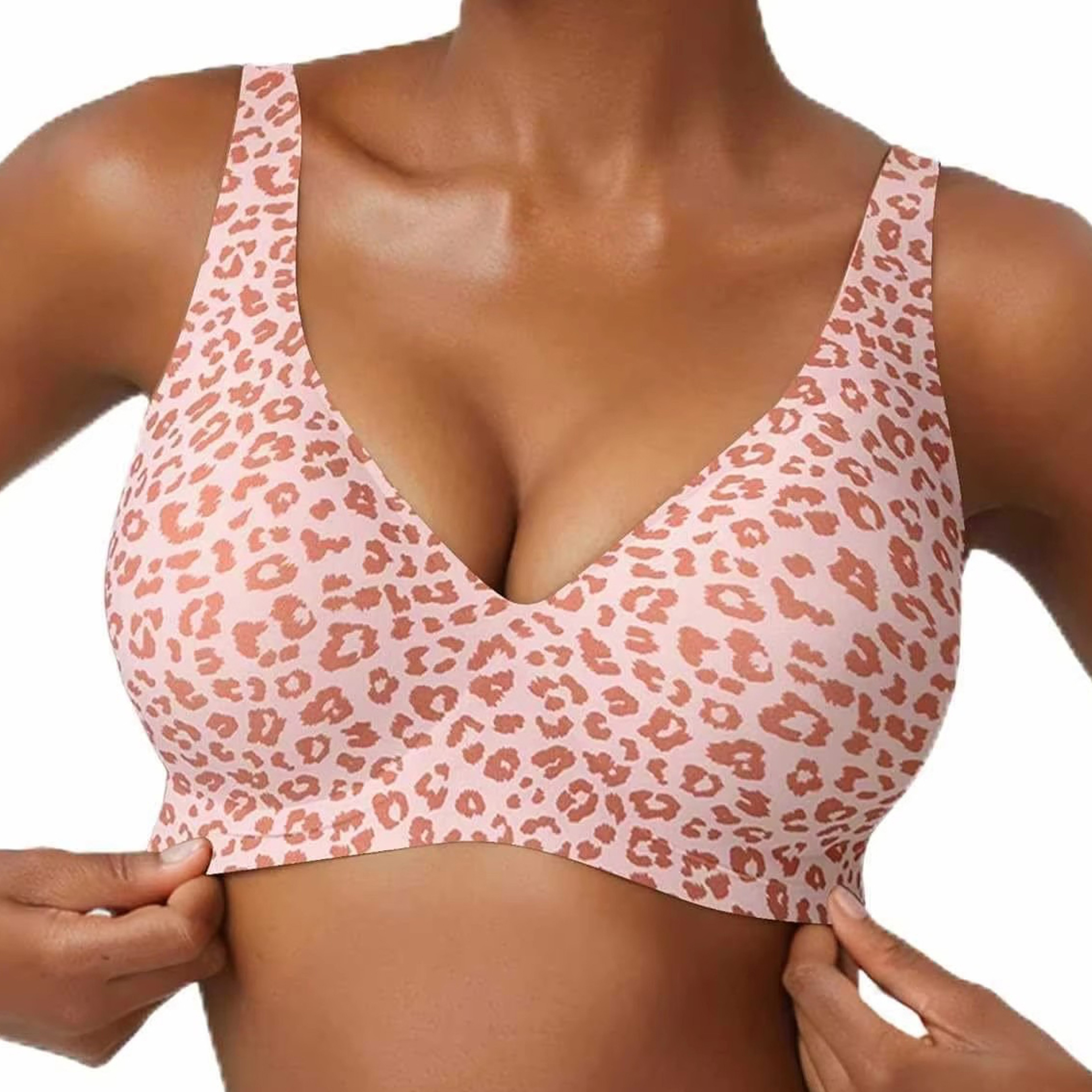 Premium Seamless Pink Leopard Print Full Cup Wire Free Bra  Breathable Comfort  Stylish Support 0