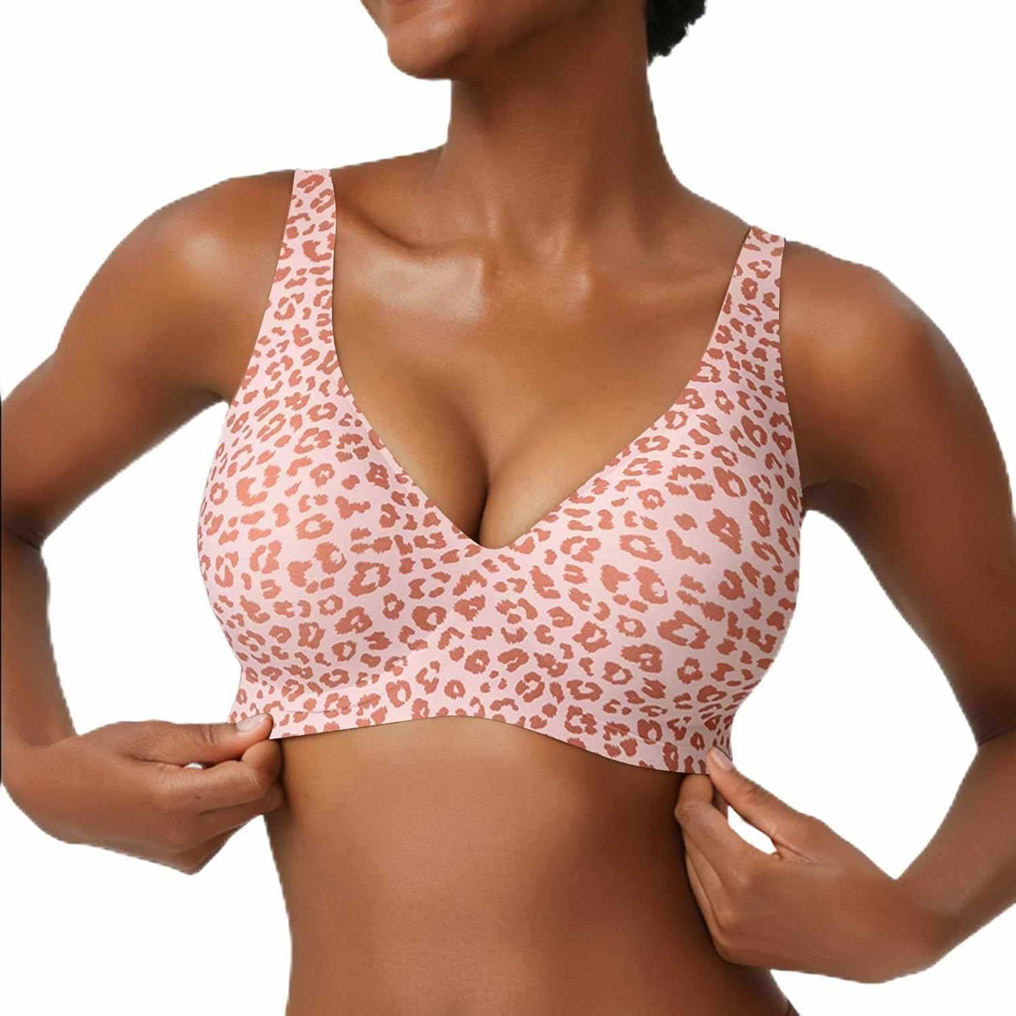 Premium Seamless Pink Leopard Print Full Cup Wire Free Bra  Breathable Comfort  Stylish Support 7