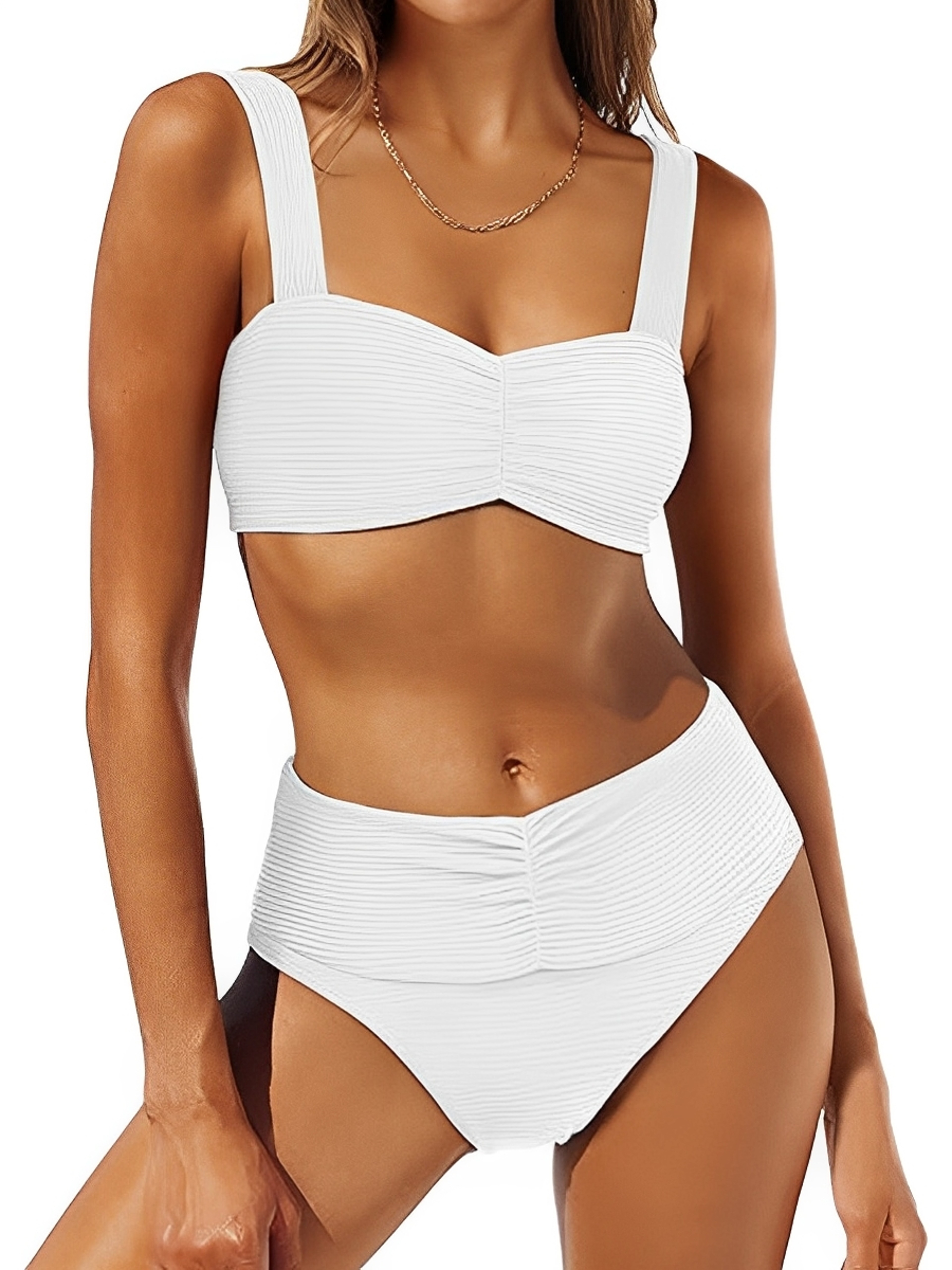 Solid High Waist Strappy Bikini Set For Women 3