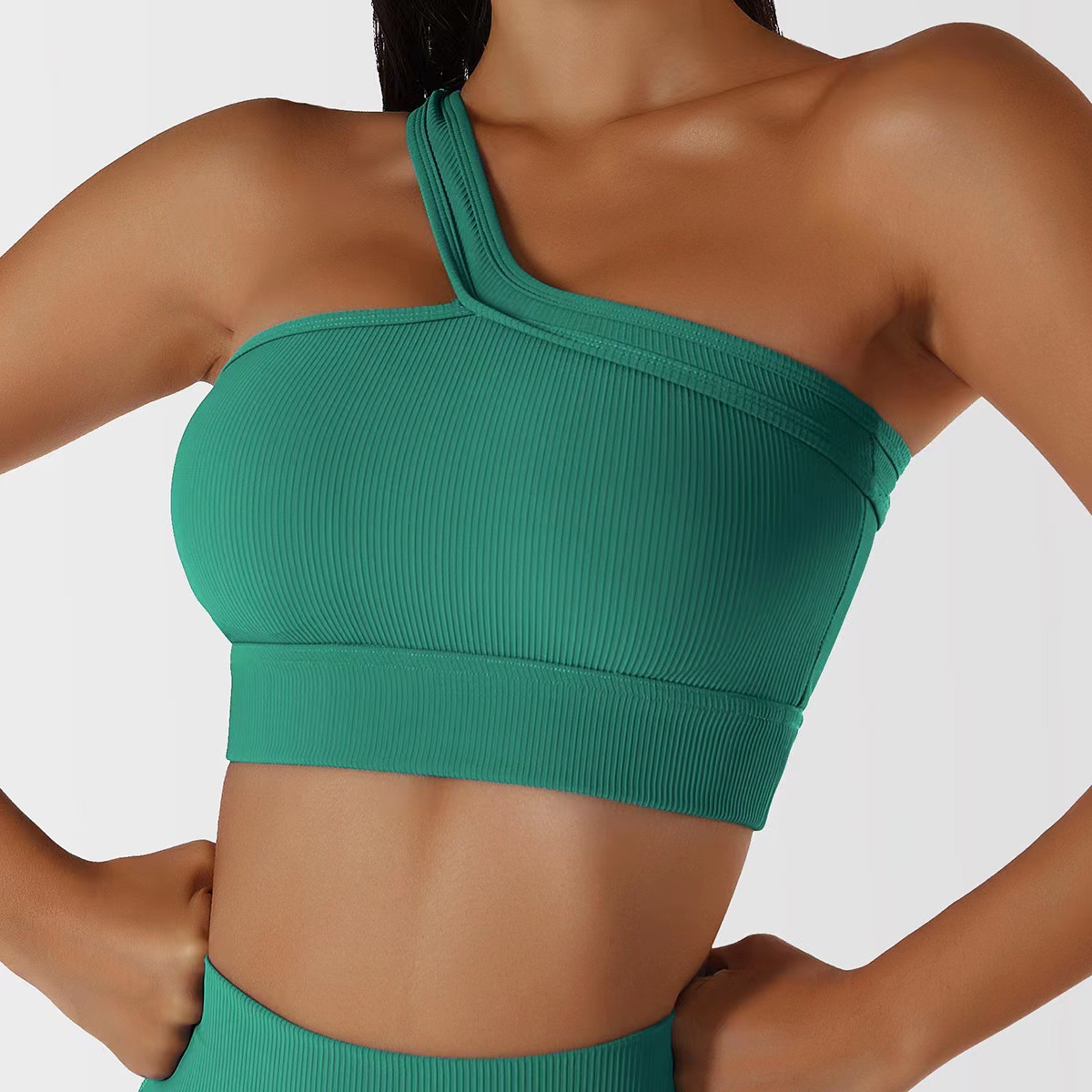 One Shoulder Sports Bra Seamless Yoga Bra Backless Workout Tank 0