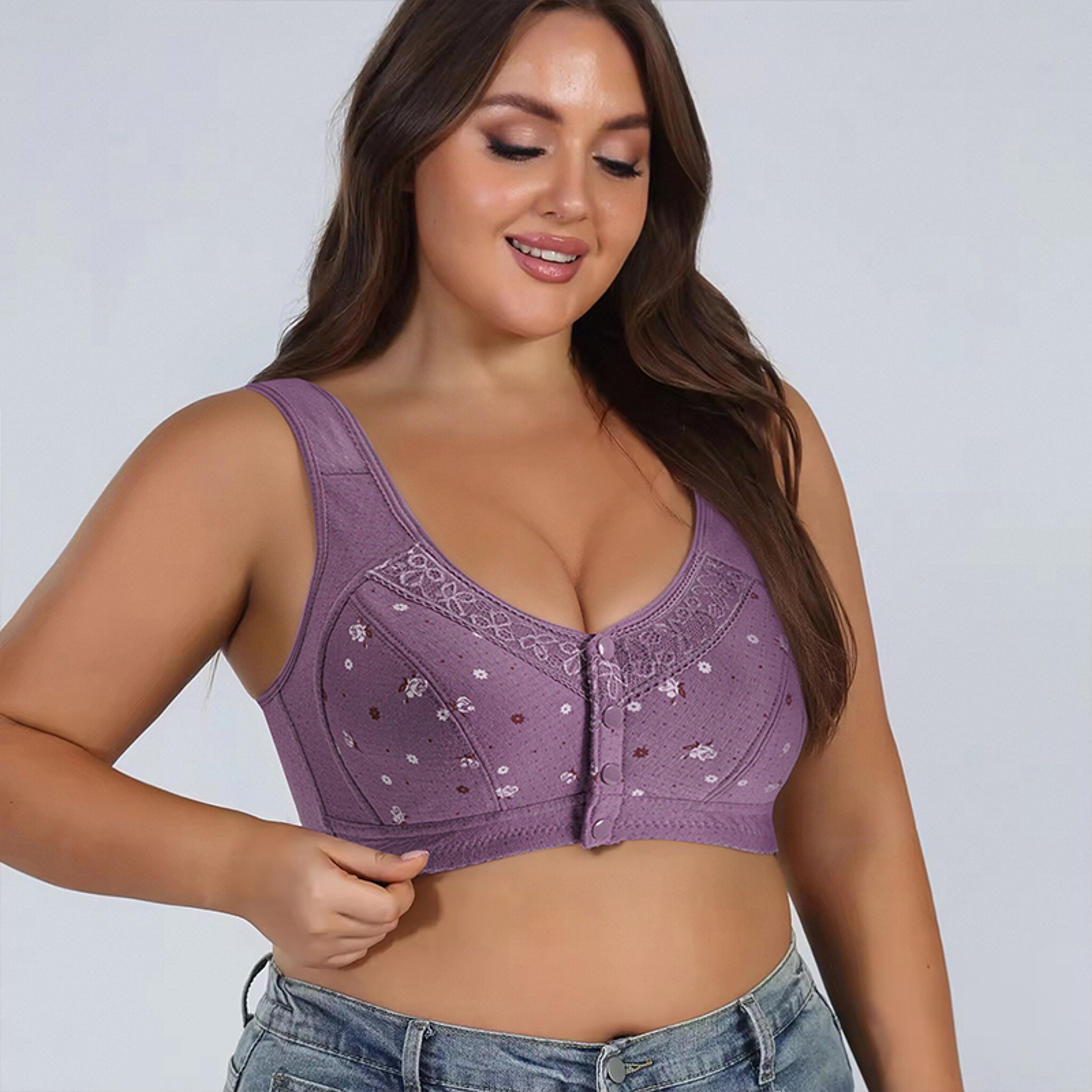 Easy Front Closure Wireless Plus Size Comfort Bra 2