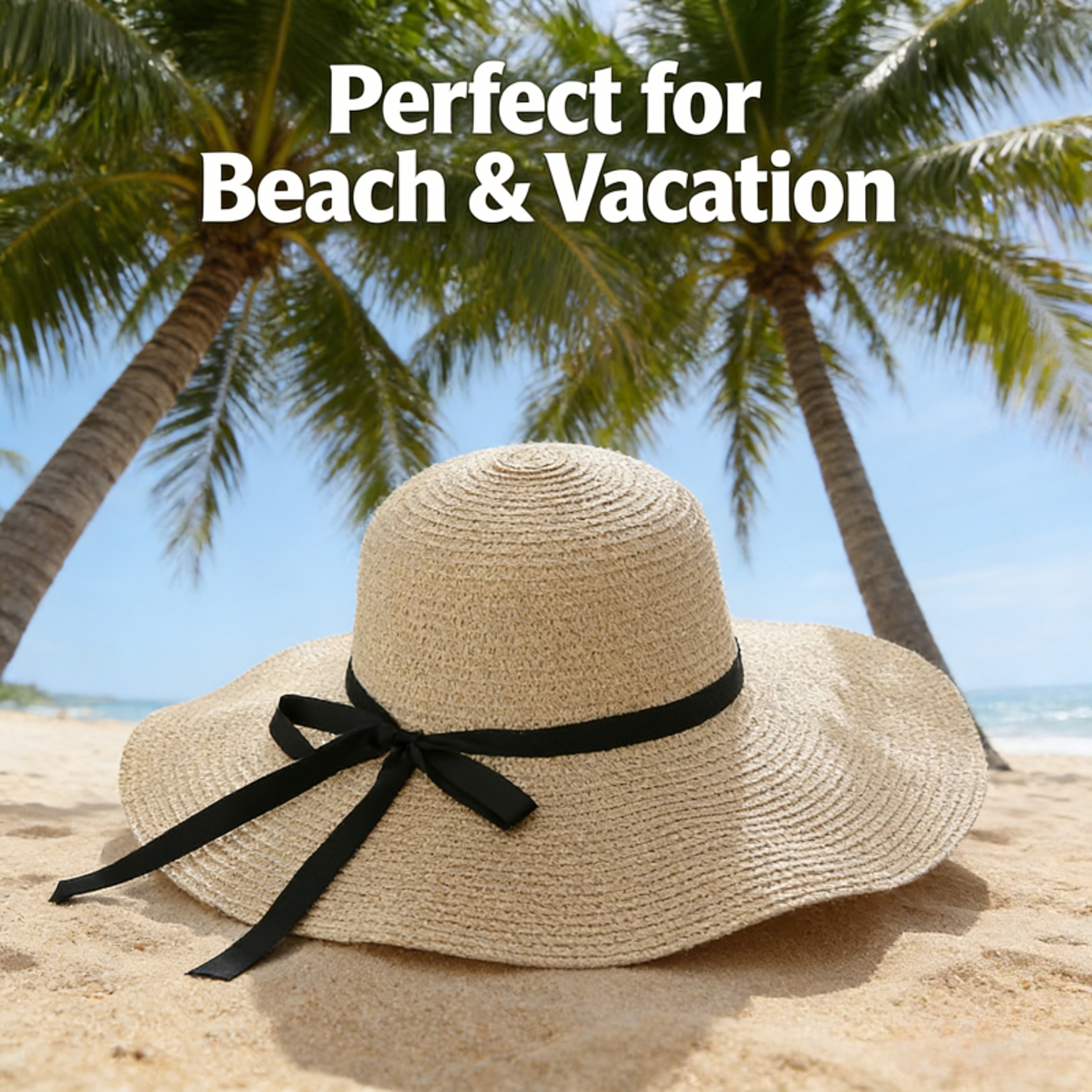 Foldable Wide Brim Straw Hat For Women With Bow Beach Sun Hat 2