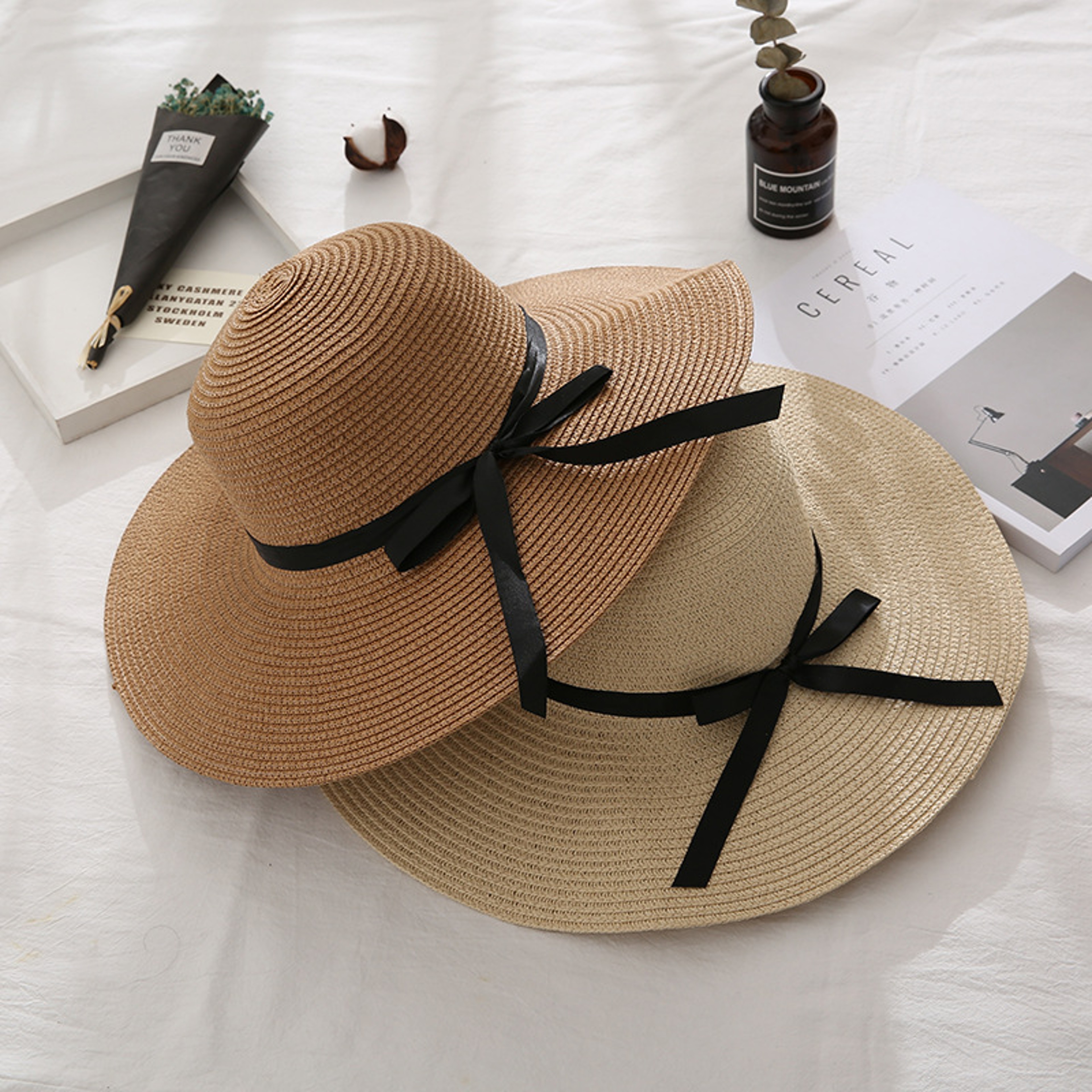 Foldable Wide Brim Straw Hat For Women With Bow Beach Sun Hat 3