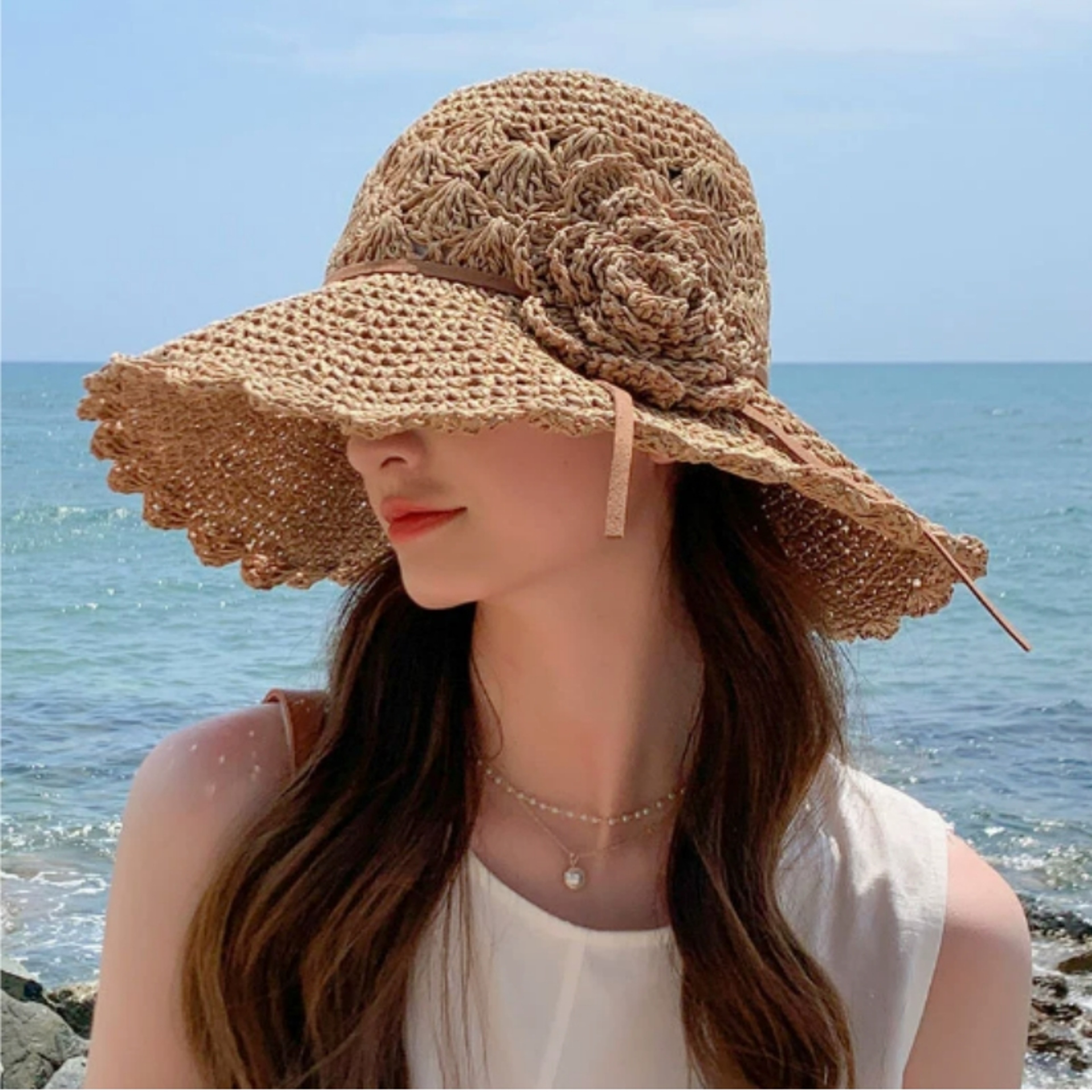 Womens Straw Sun Hat Wide Brim Foldable Beach Hat for Summer Travel – view 1