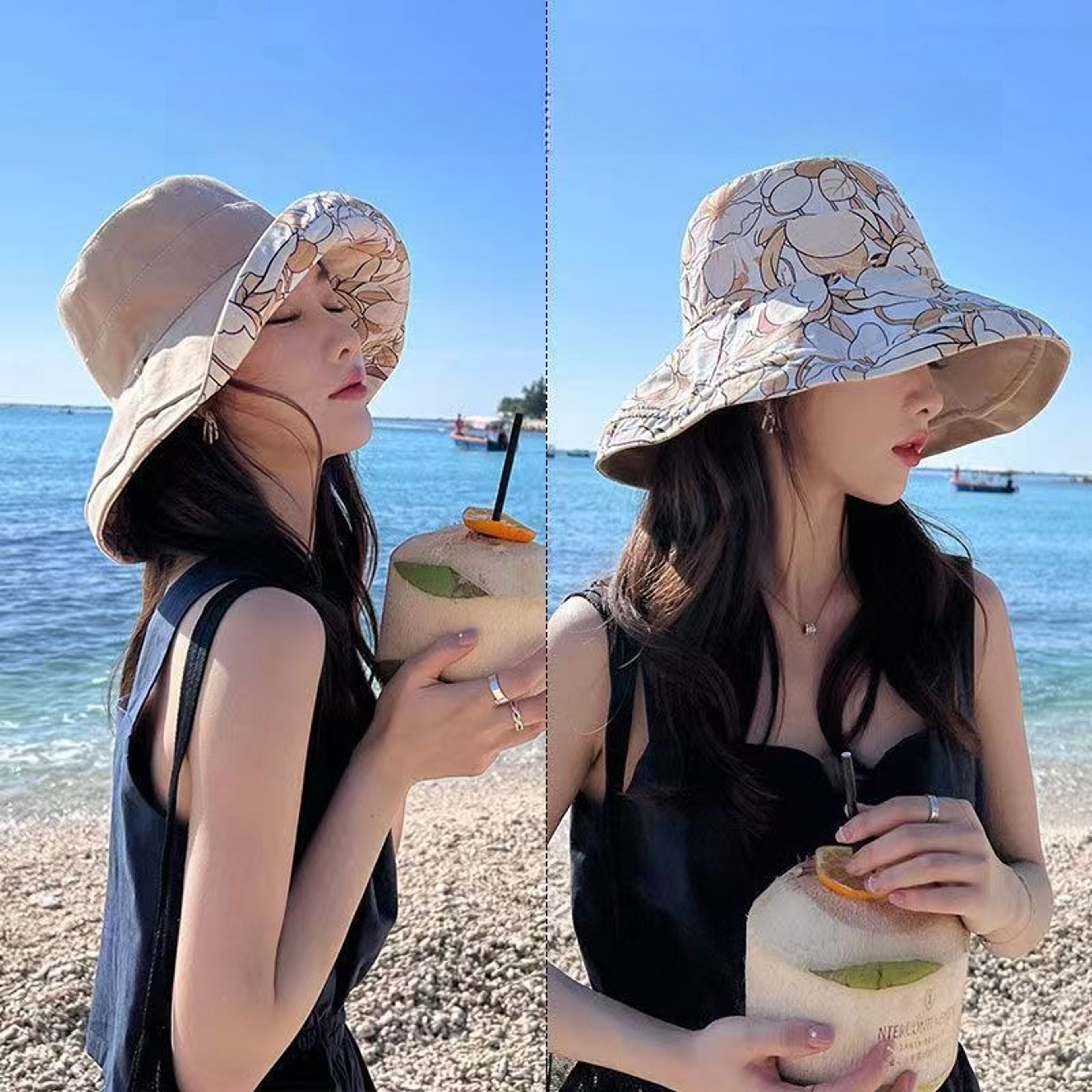Reversible Wide Brim Sun Hat for Women with Floral Print and Windproof Chin Strap – view 7