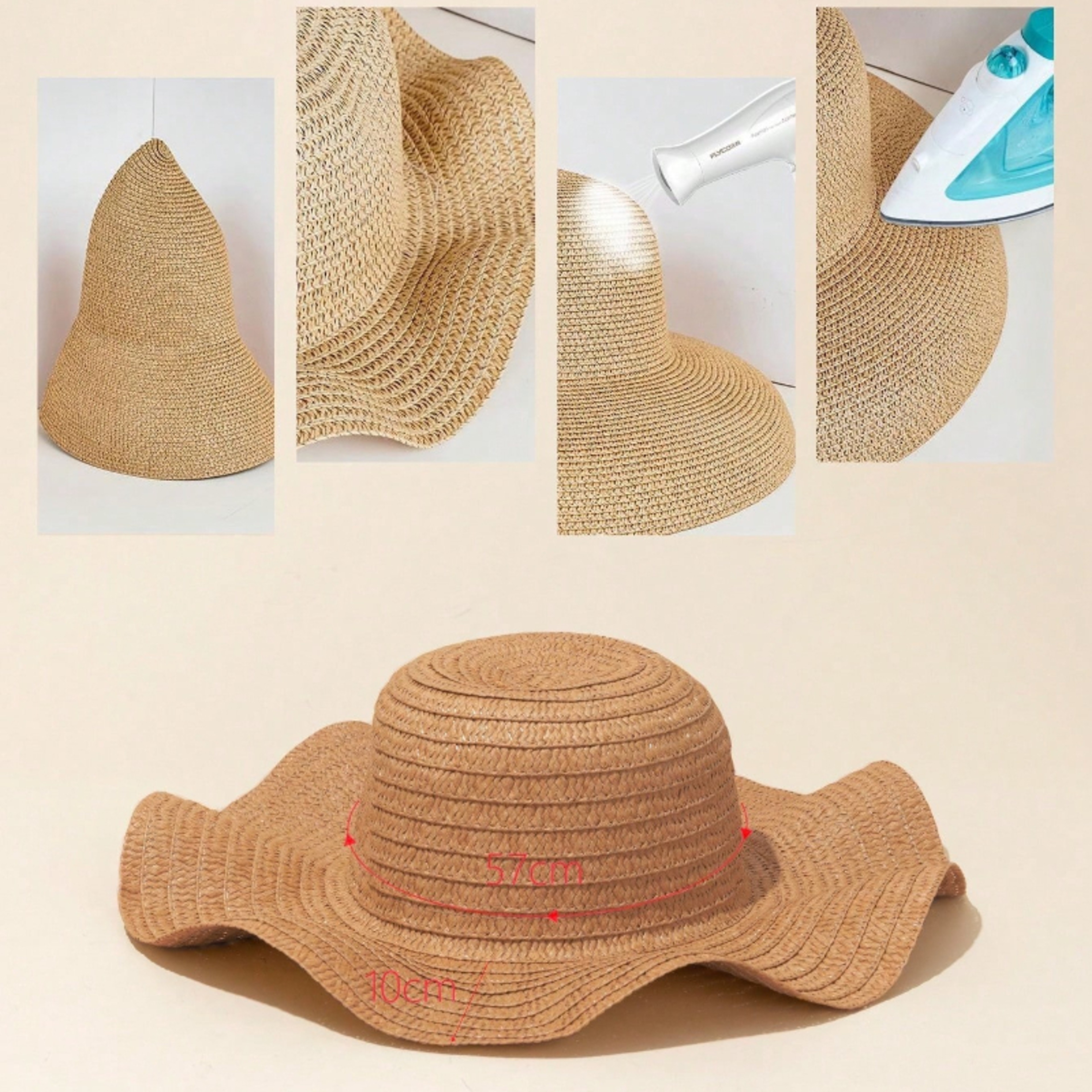 Women Khaki Wave Striped Bowknot Beach Hat Boho Straw Sun Hat for Vacation – view 5