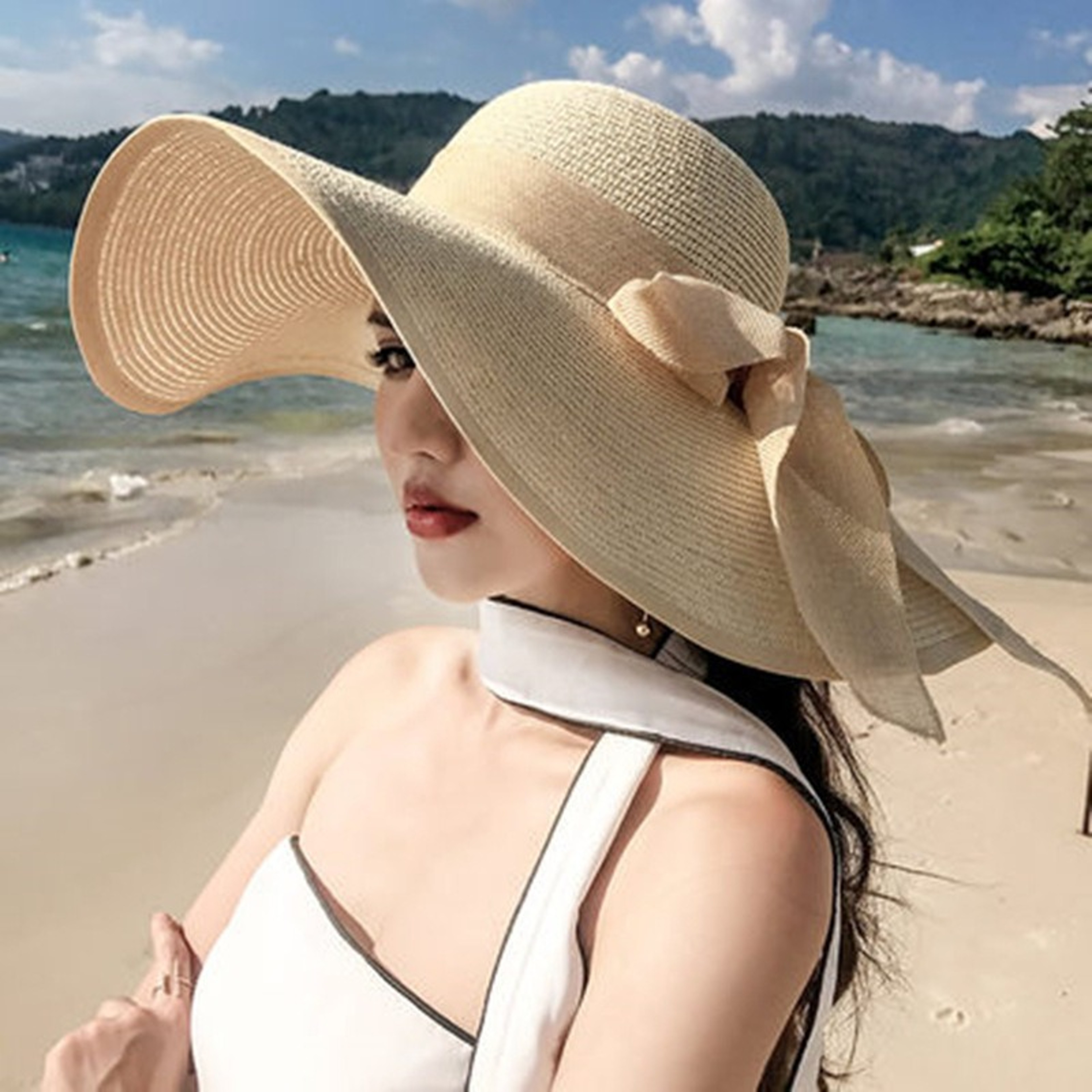 Womens Wide Brim Sun Hat With UPF 50 Foldable Straw Visor 5