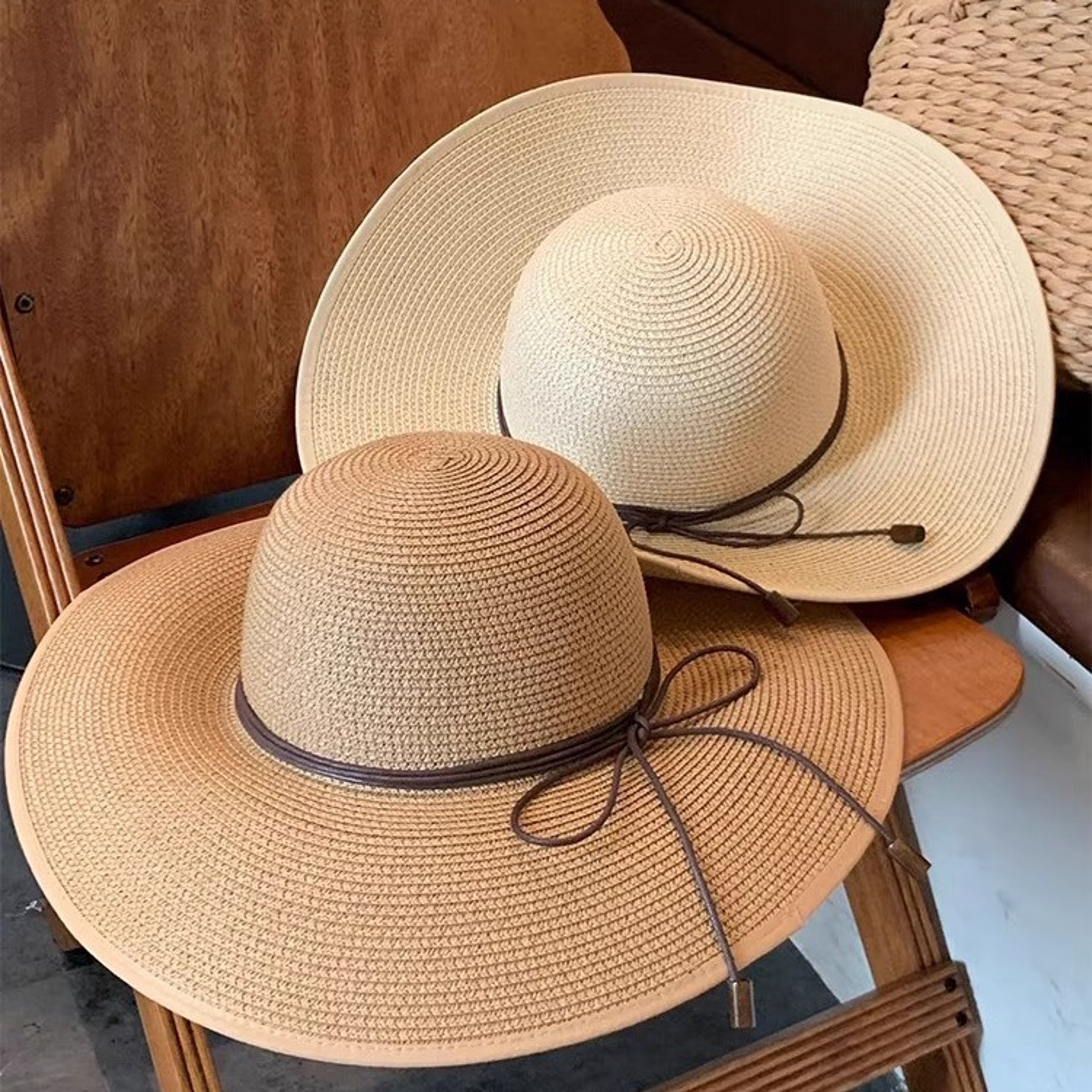 Womens Wide Brim Straw Sun Hat with UV Protection Belt Strap – view 4