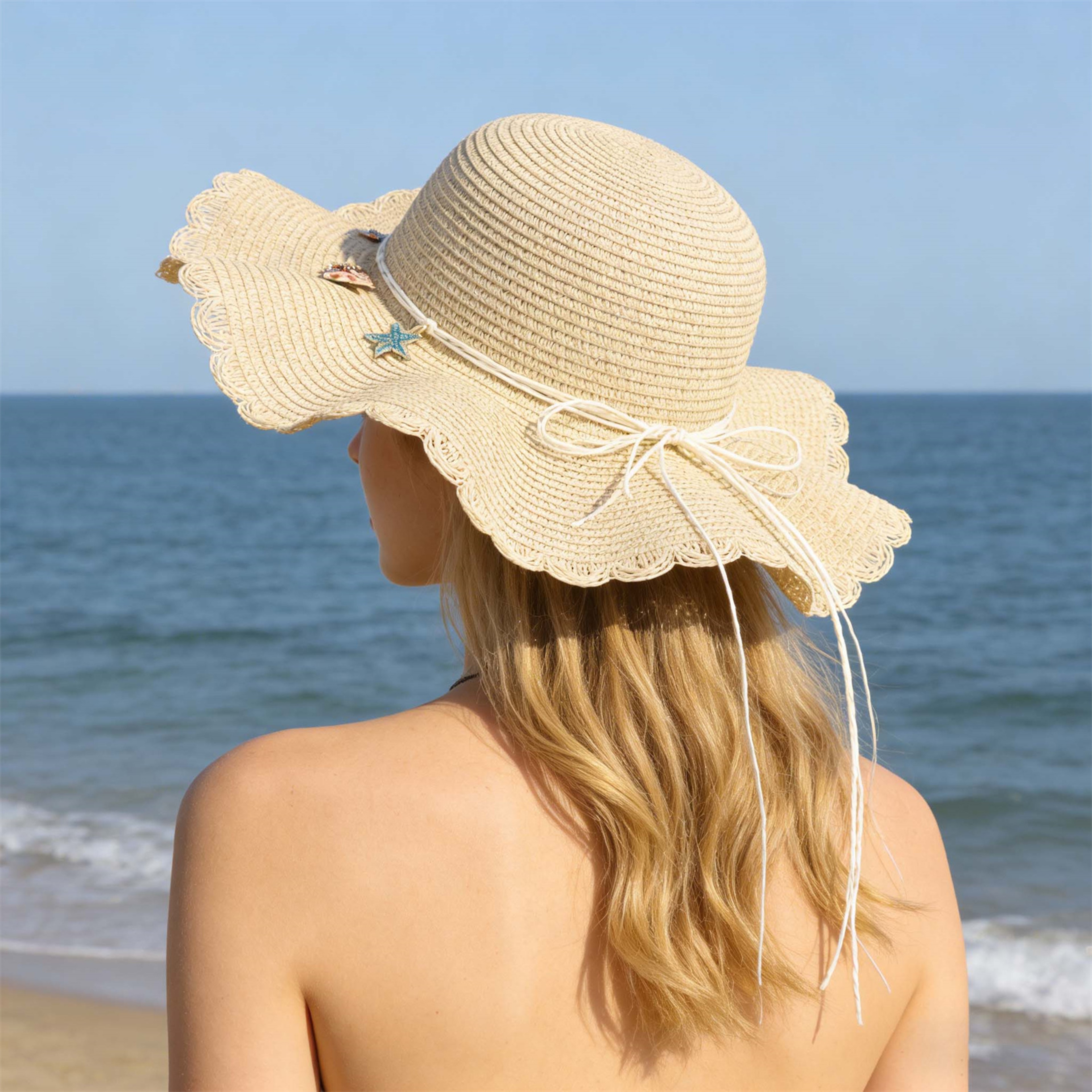 Womens Bow Straw Sun Hat Wide Brim Beach Hat for Summer – view 1