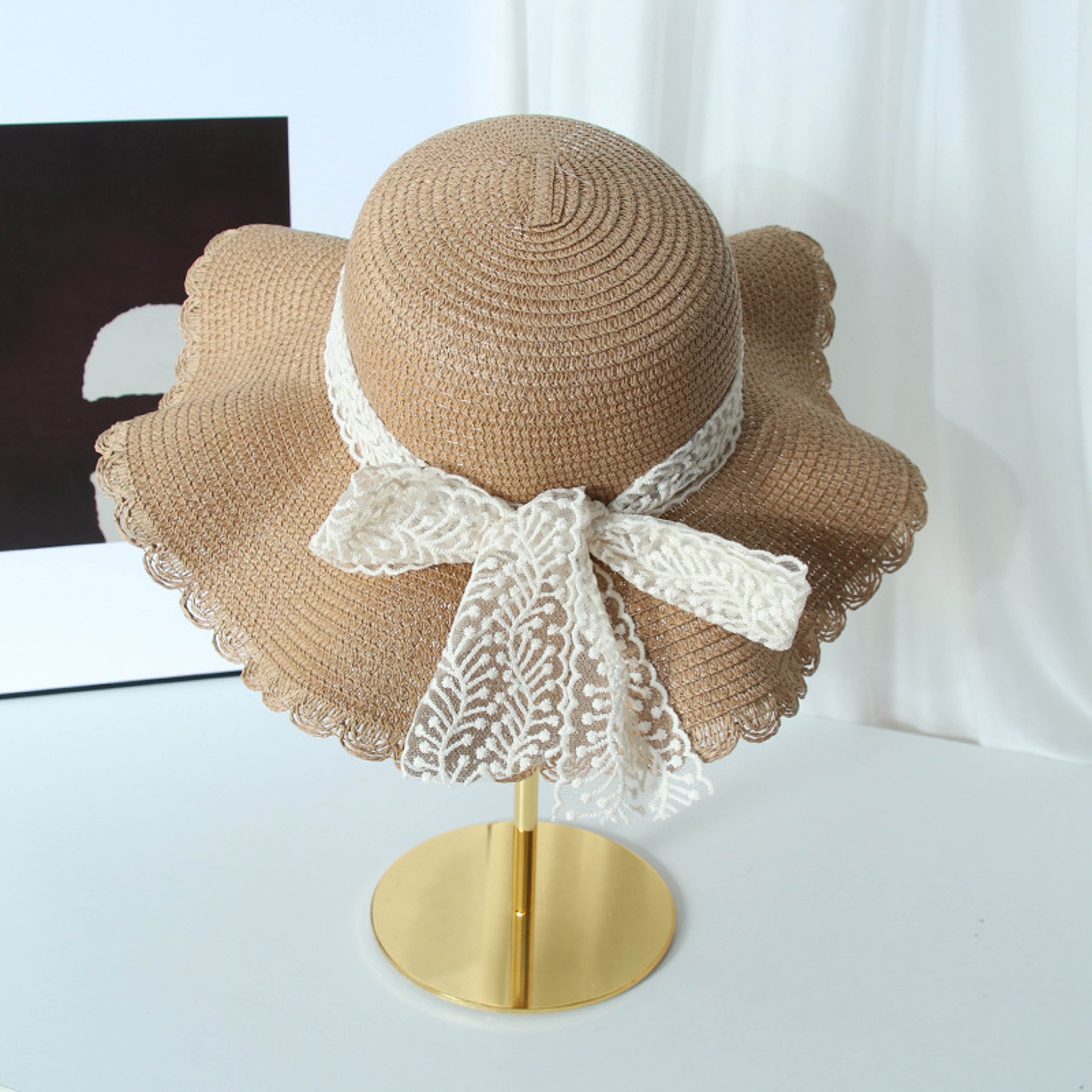 Womens Wide Brim Straw Sun Hat with Bow for Beach Vacations – view 12