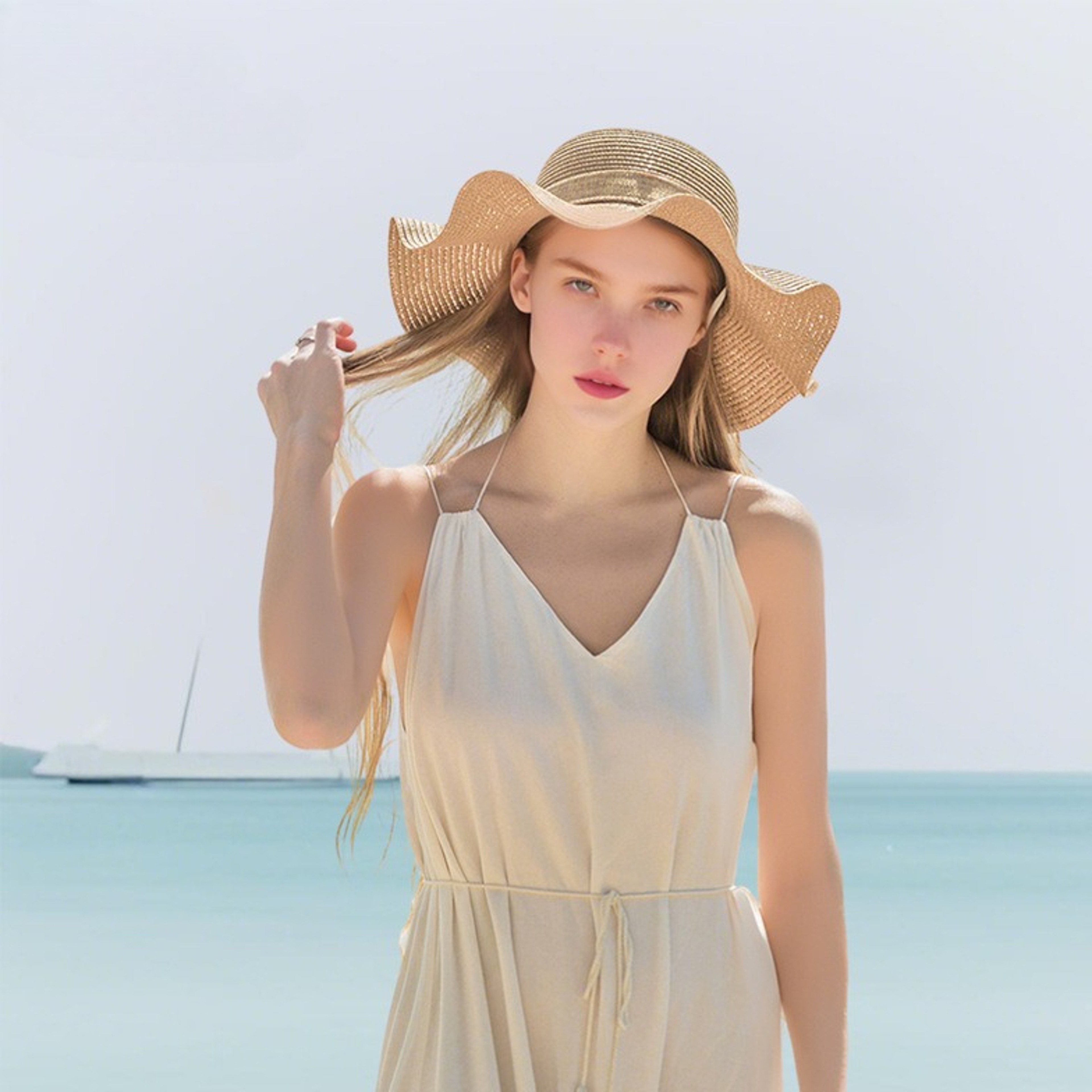 Women Bow Beach Hat Oversized Straw Wide Brim Sun Hat 1