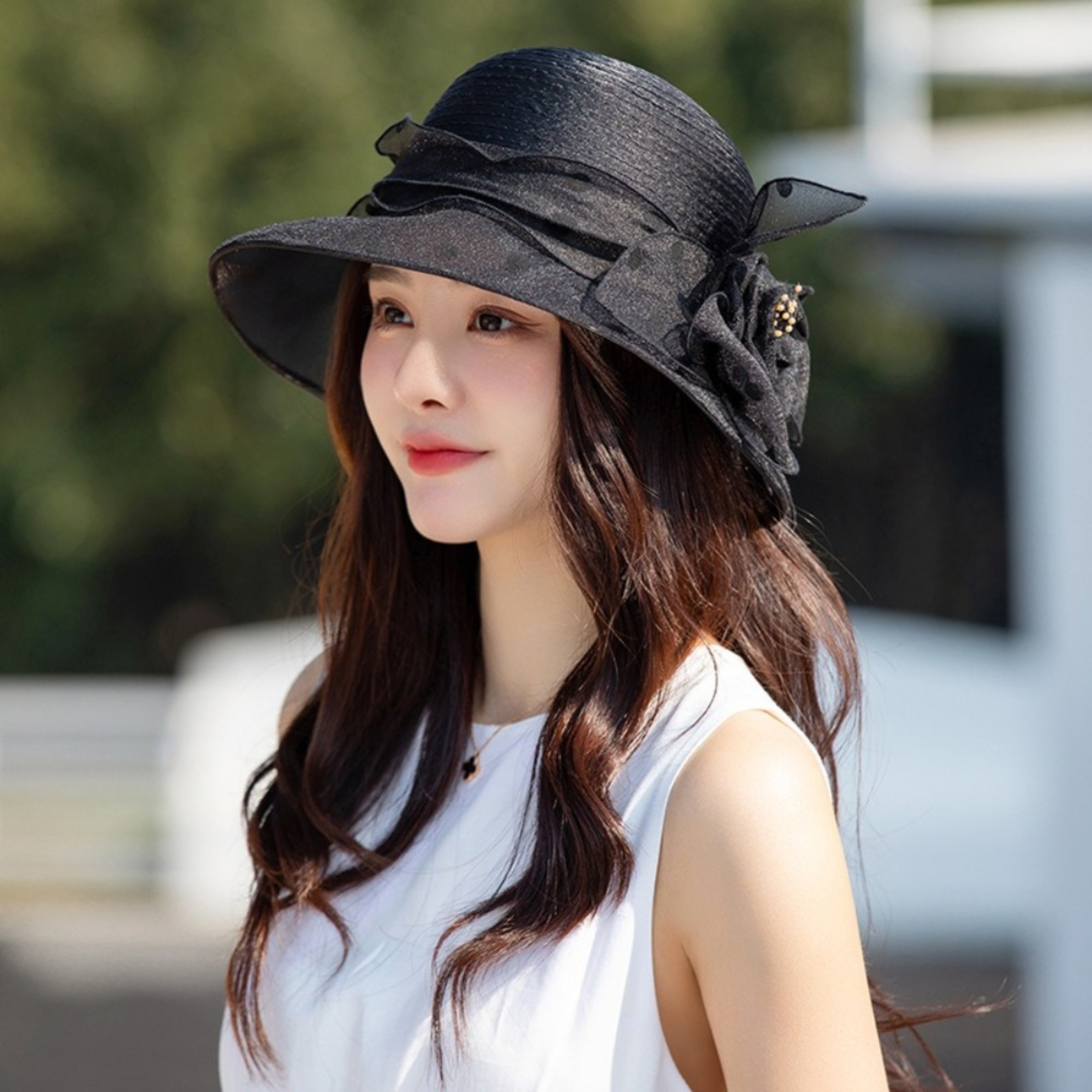 Polka Dot Organza Sun Hat For Women Summer Sun Protection Beach Hat 2