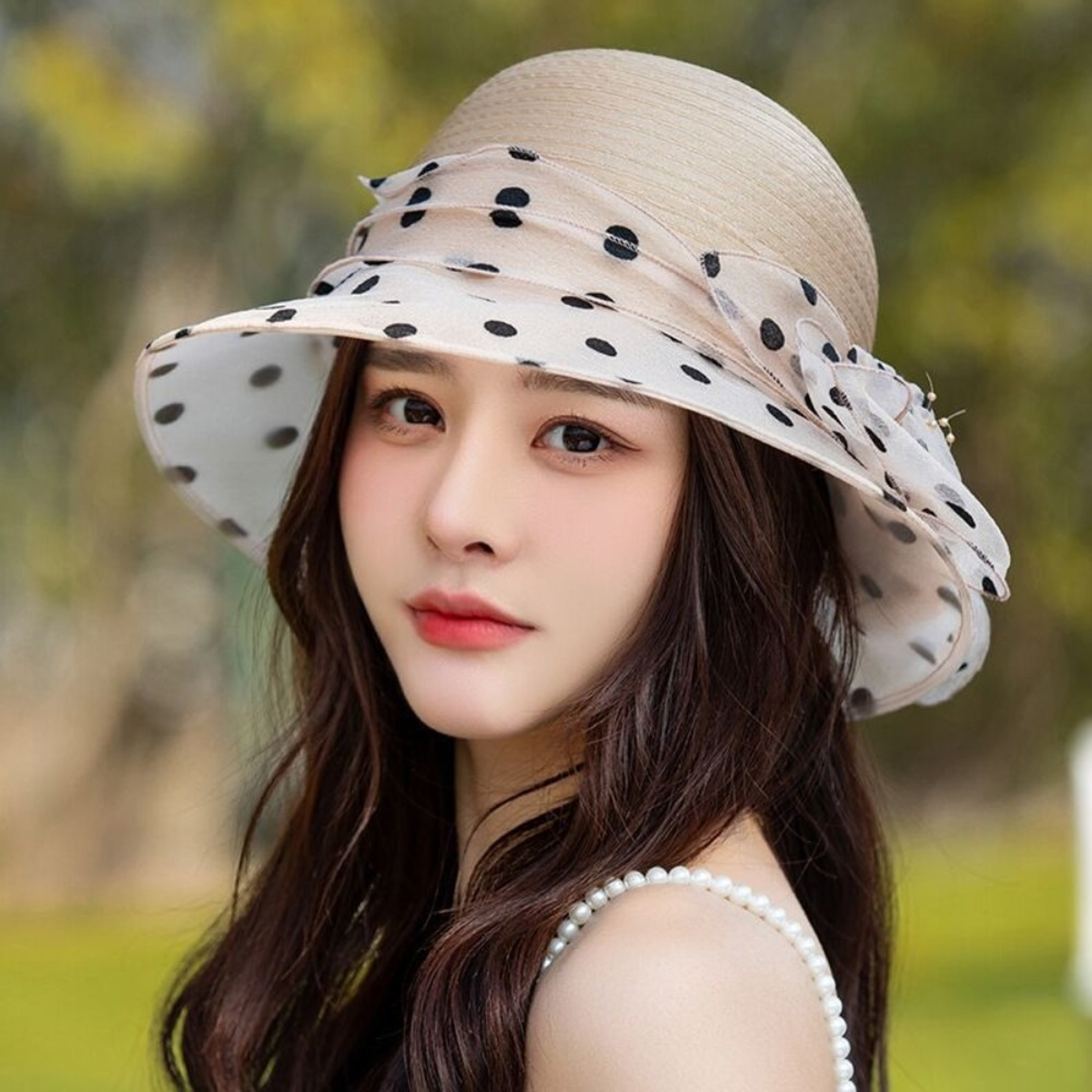 Polka Dot Organza Sun Hat For Women Summer Sun Protection Beach Hat 8