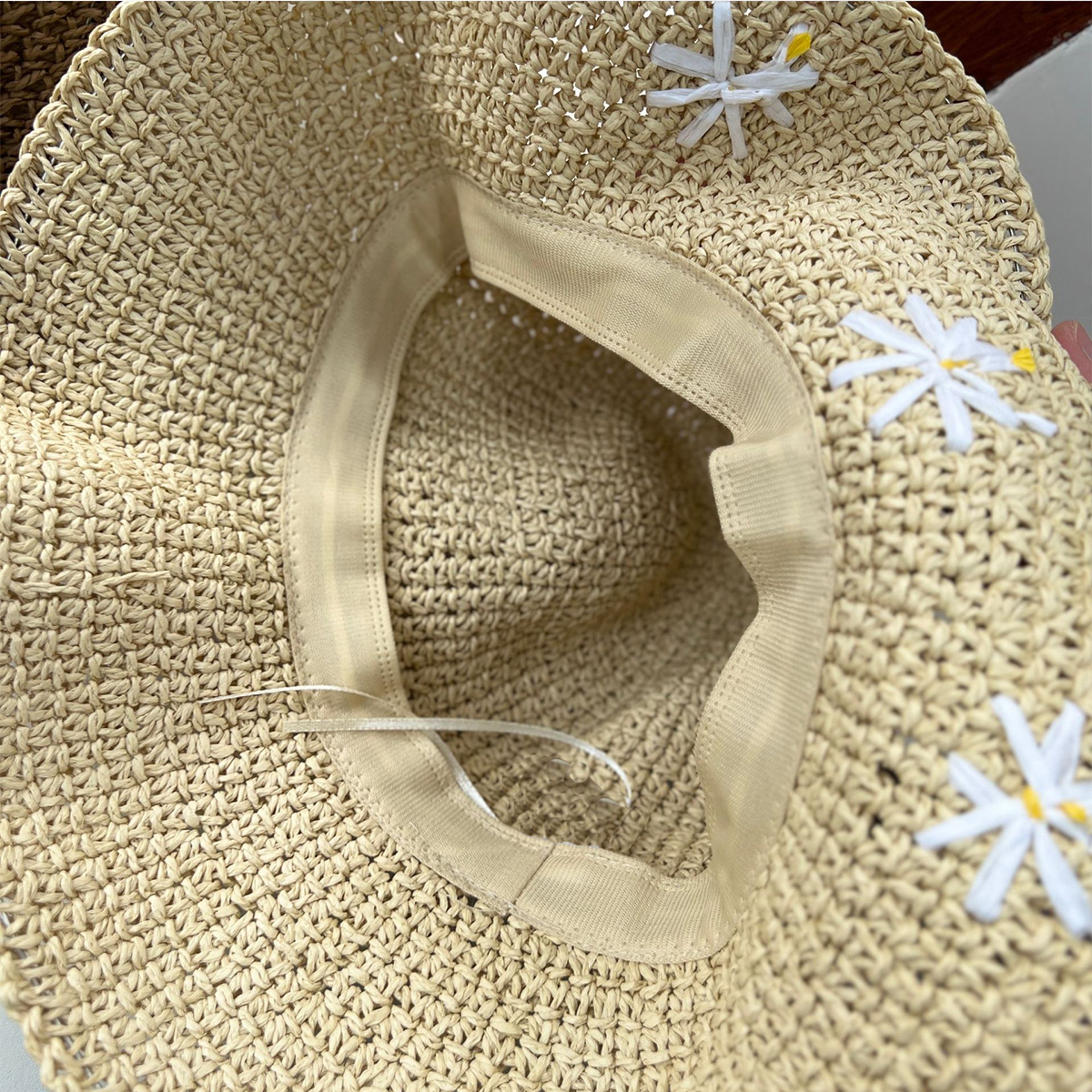 Womens Crochet Straw Flower Bucket Hat Foldable UV Beach Sun Hat 2
