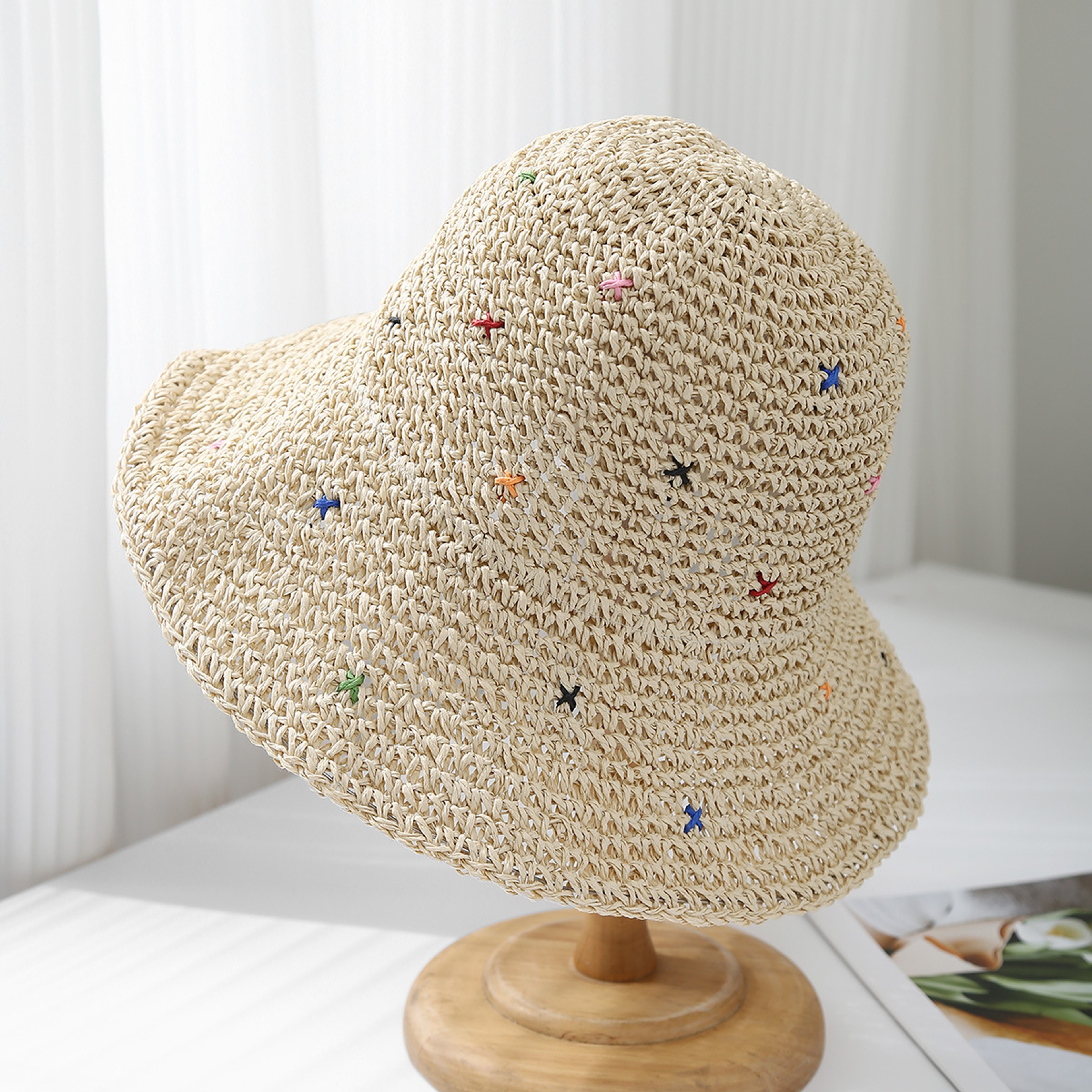 Colorful Straw Bucket Hat for Women Foldable UV Beach Sun Cap – view 8