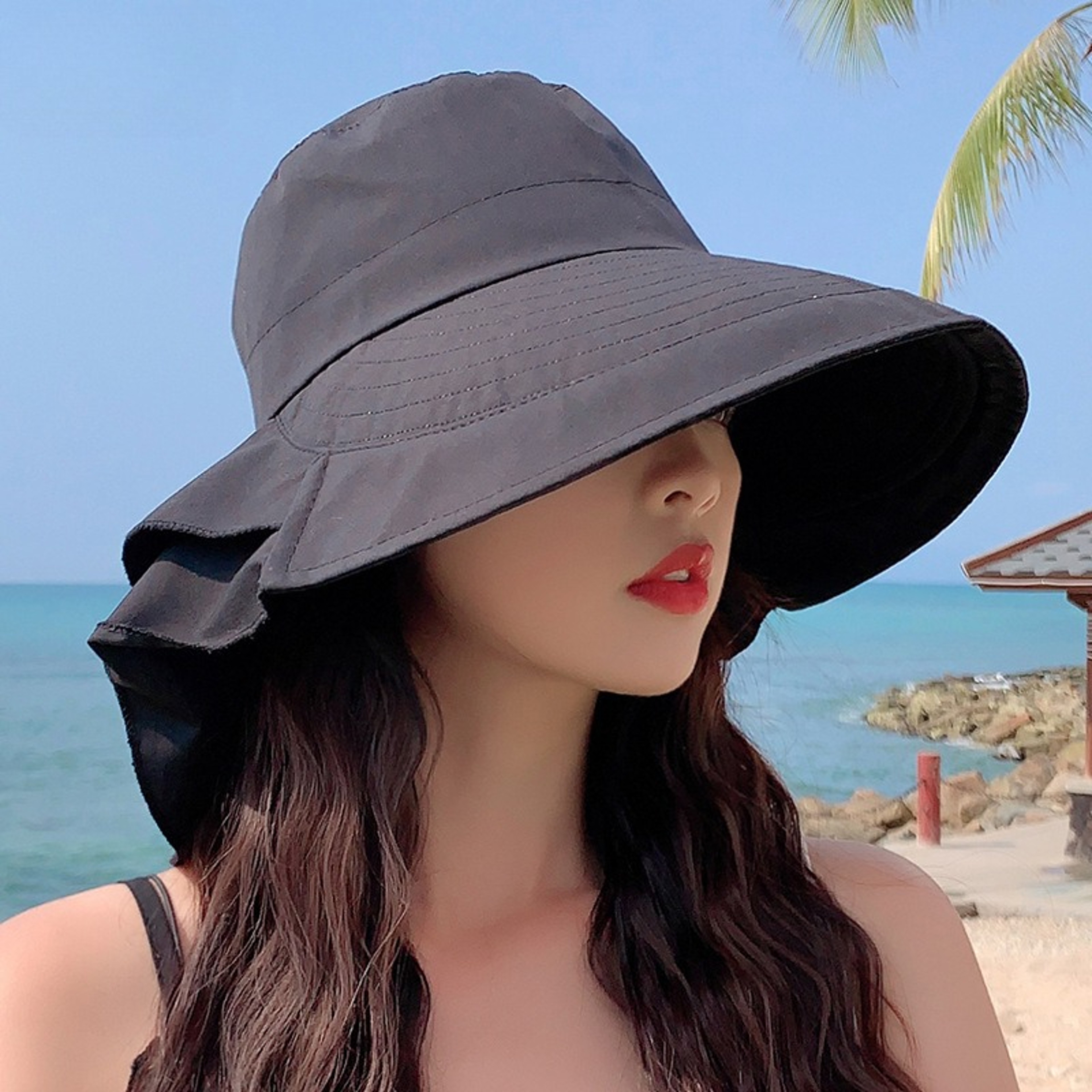 Womens Wide Brim Neck Protection Sun Hat Breathable Foldable Outdoor Cap 2