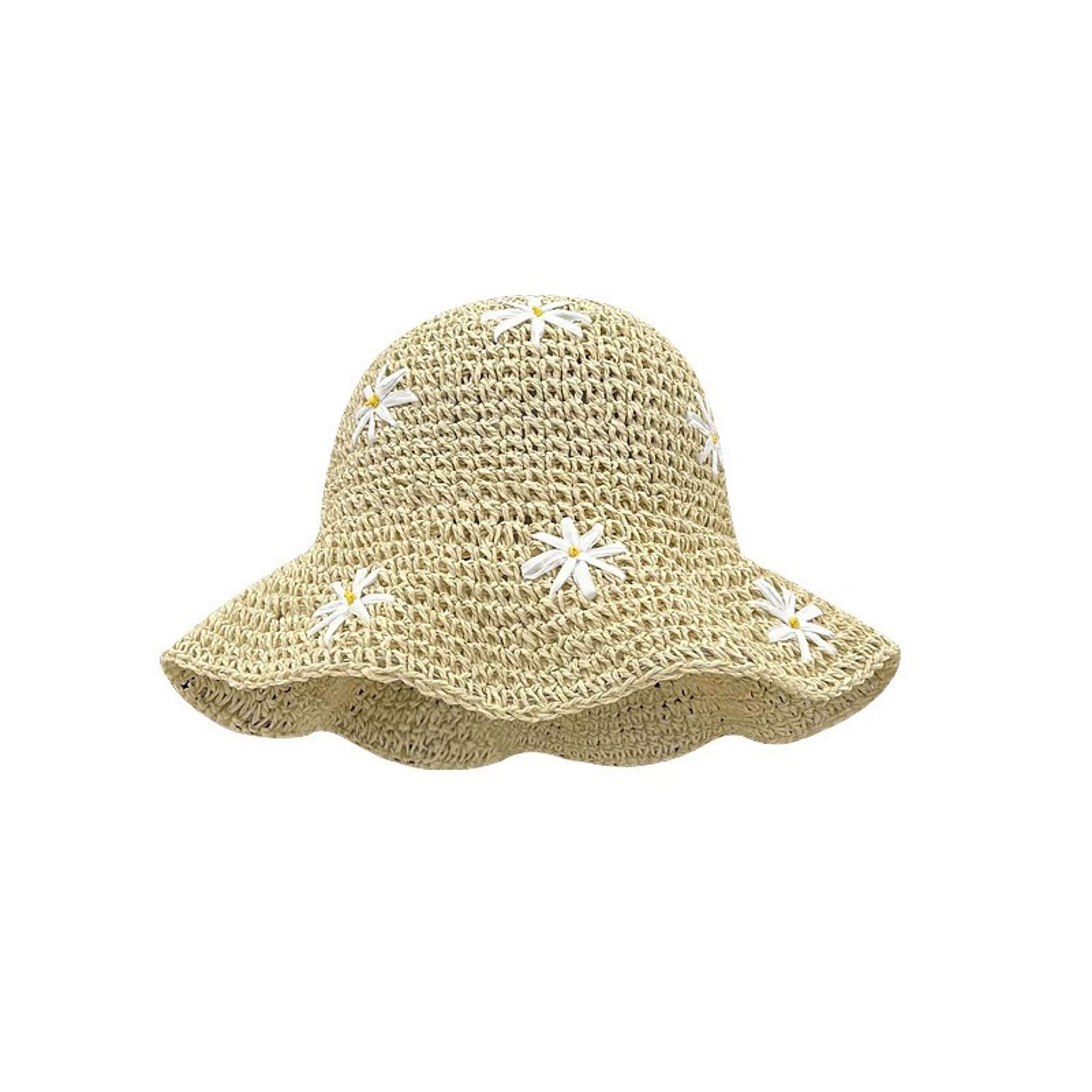 Womens Crochet Straw Sun Hat Foldable UV Protection Beach Bucket Hat With Floral Embroidery 5