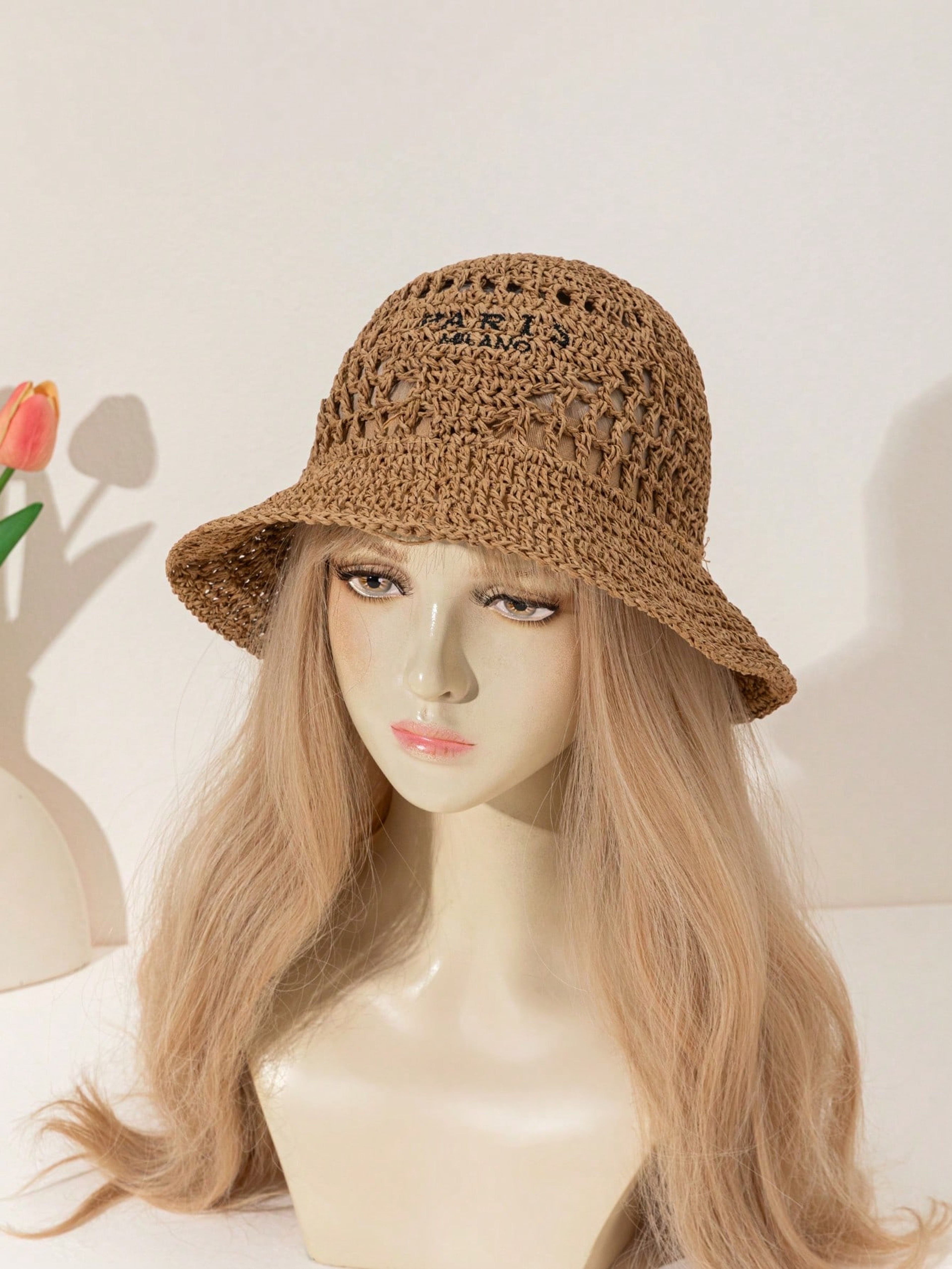 Bohemian Crochet Straw Sun Hat For Women Embroidered Beach Resort Hat 0