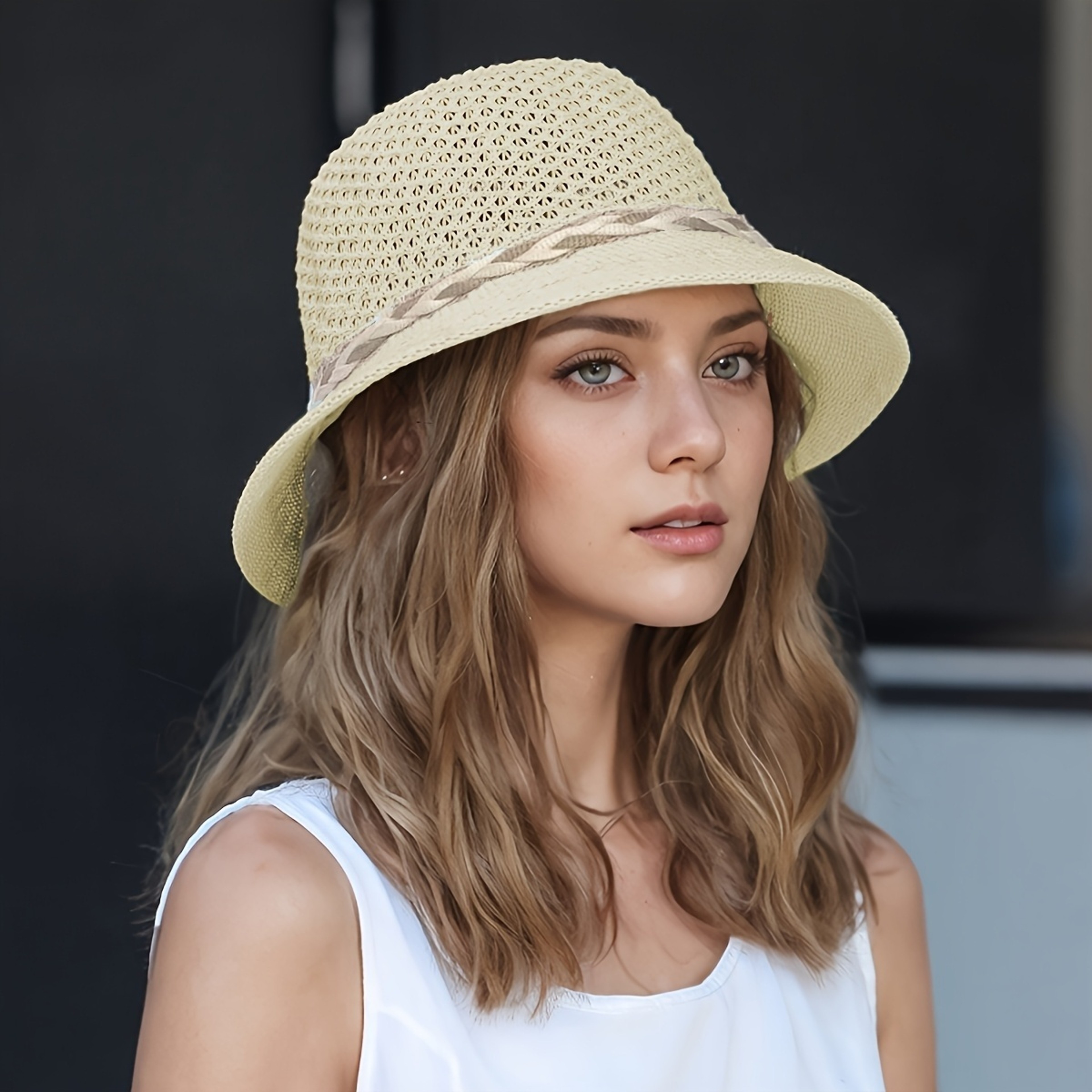 Floral Hollow Out Straw Sun Hat For Women Breathable Summer Beach Hat 3