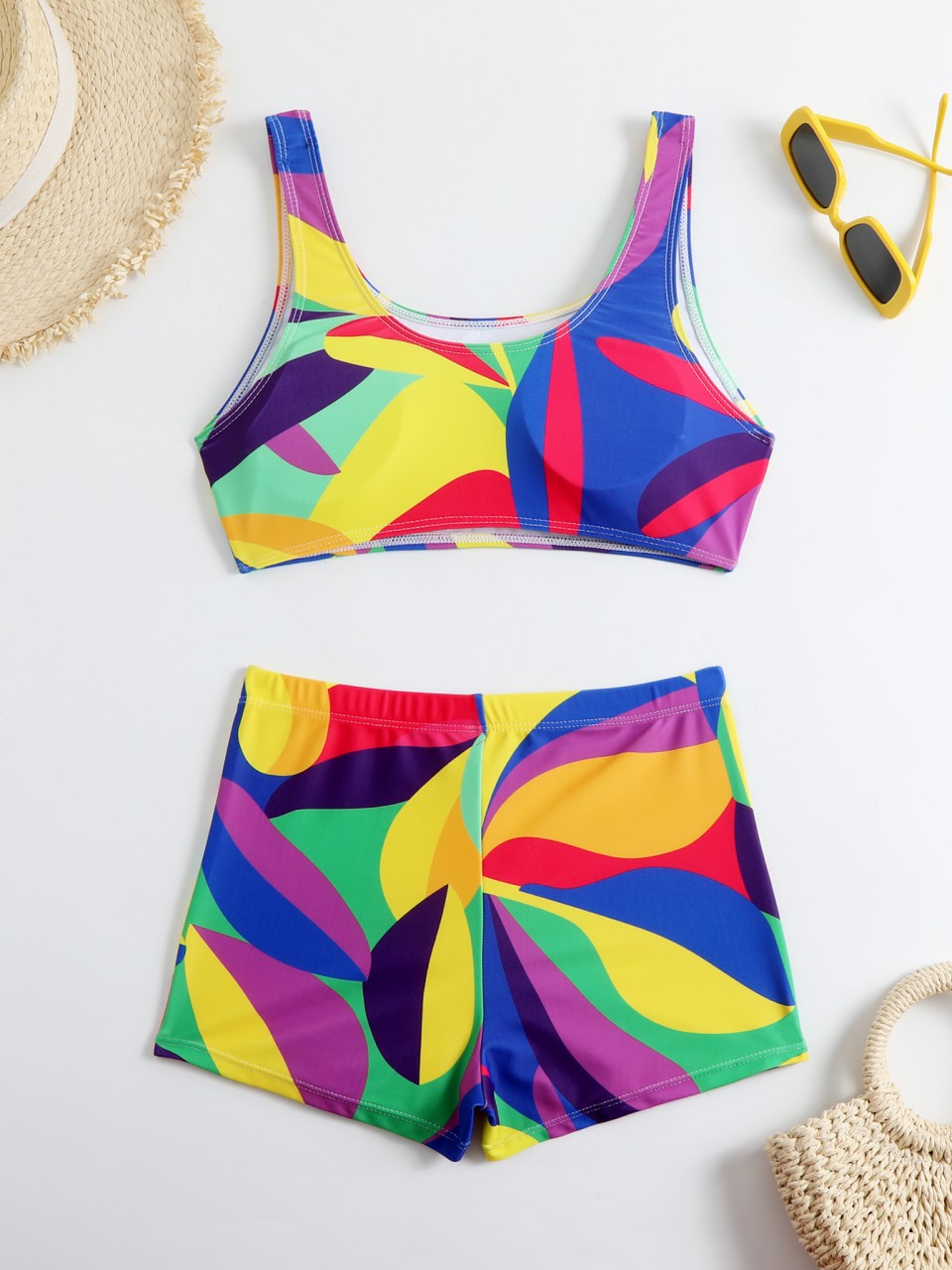 Strappy High Waisted Bikini Set For Women Printed Sport Vest Swimwear 3