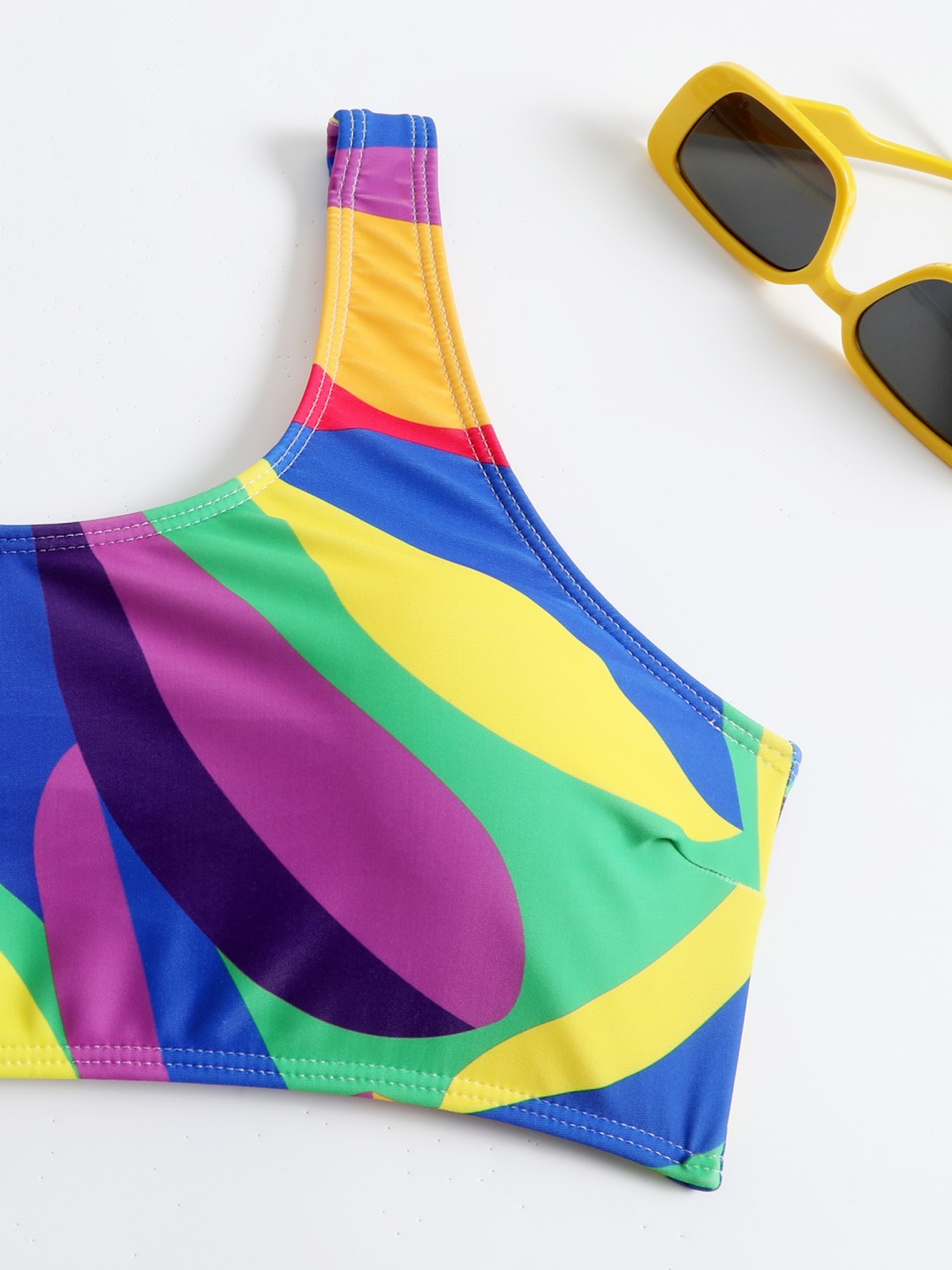 Strappy High Waisted Bikini Set For Women Printed Sport Vest Swimwear 5