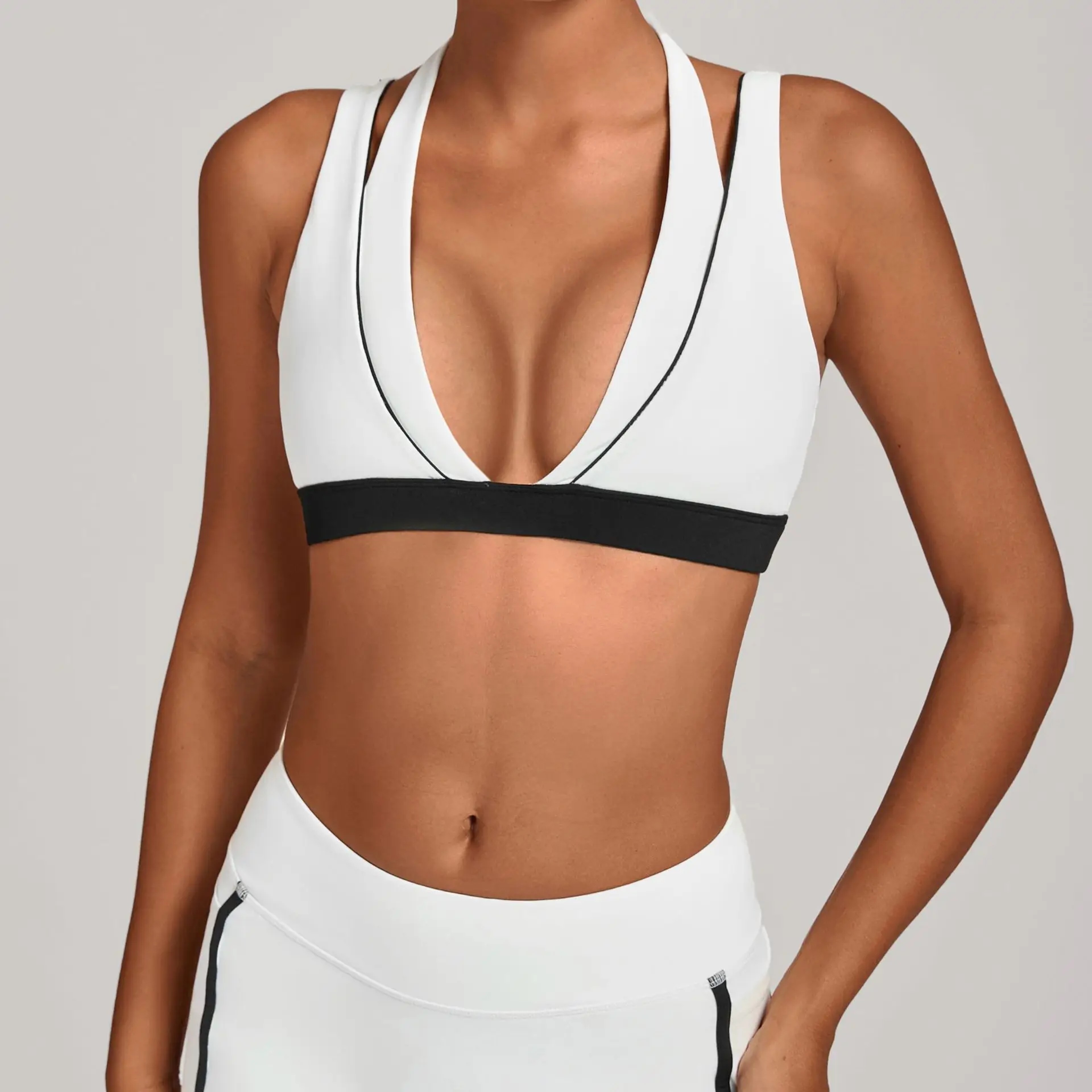 Color Block Halter Sports Bra Backless Yoga Sports Bra Workout Crop Top for Women Fitness Wear – view 6