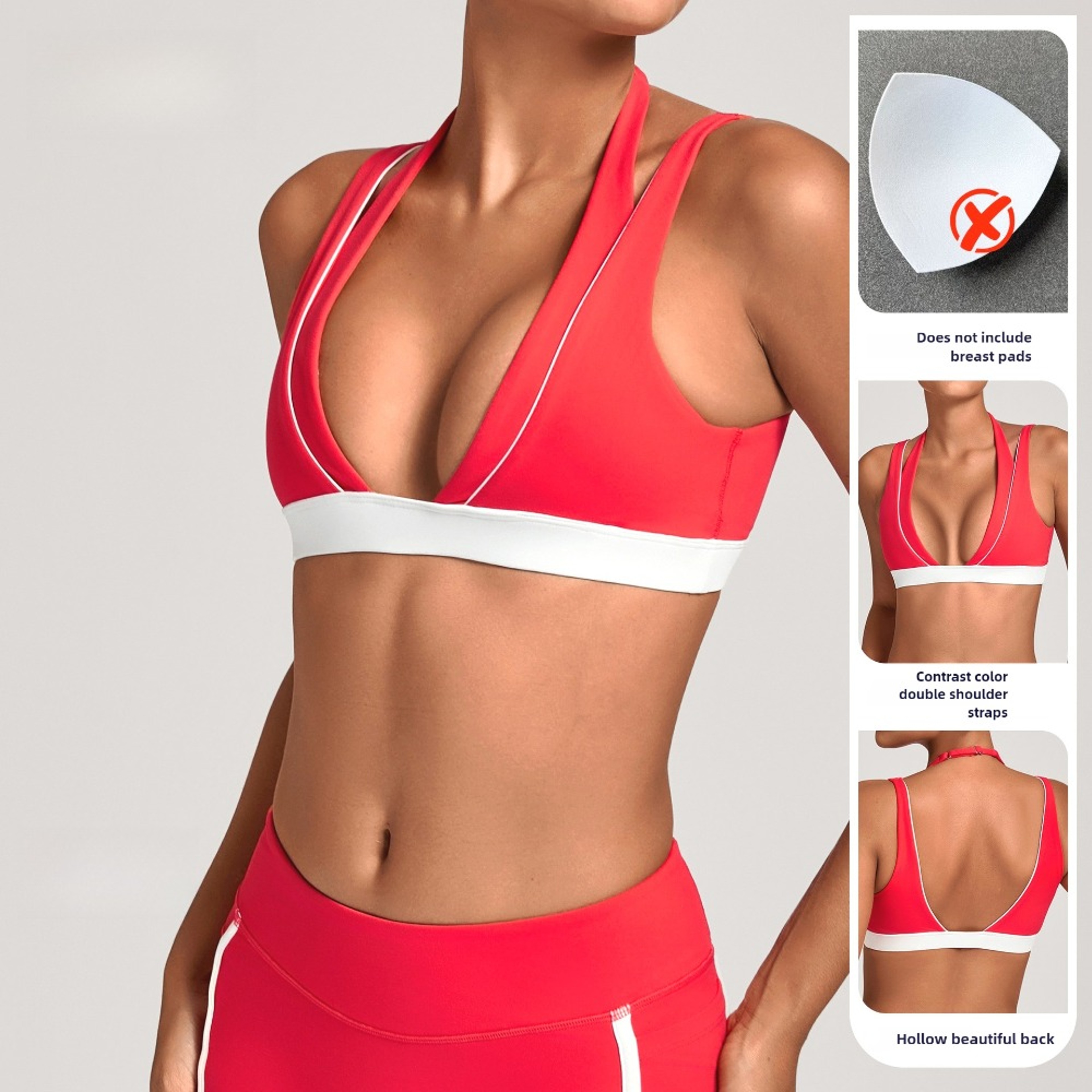 Color Block Halter Sports Bra Backless Yoga Sports Bra Workout Crop Top for Women Fitness Wear – view 5