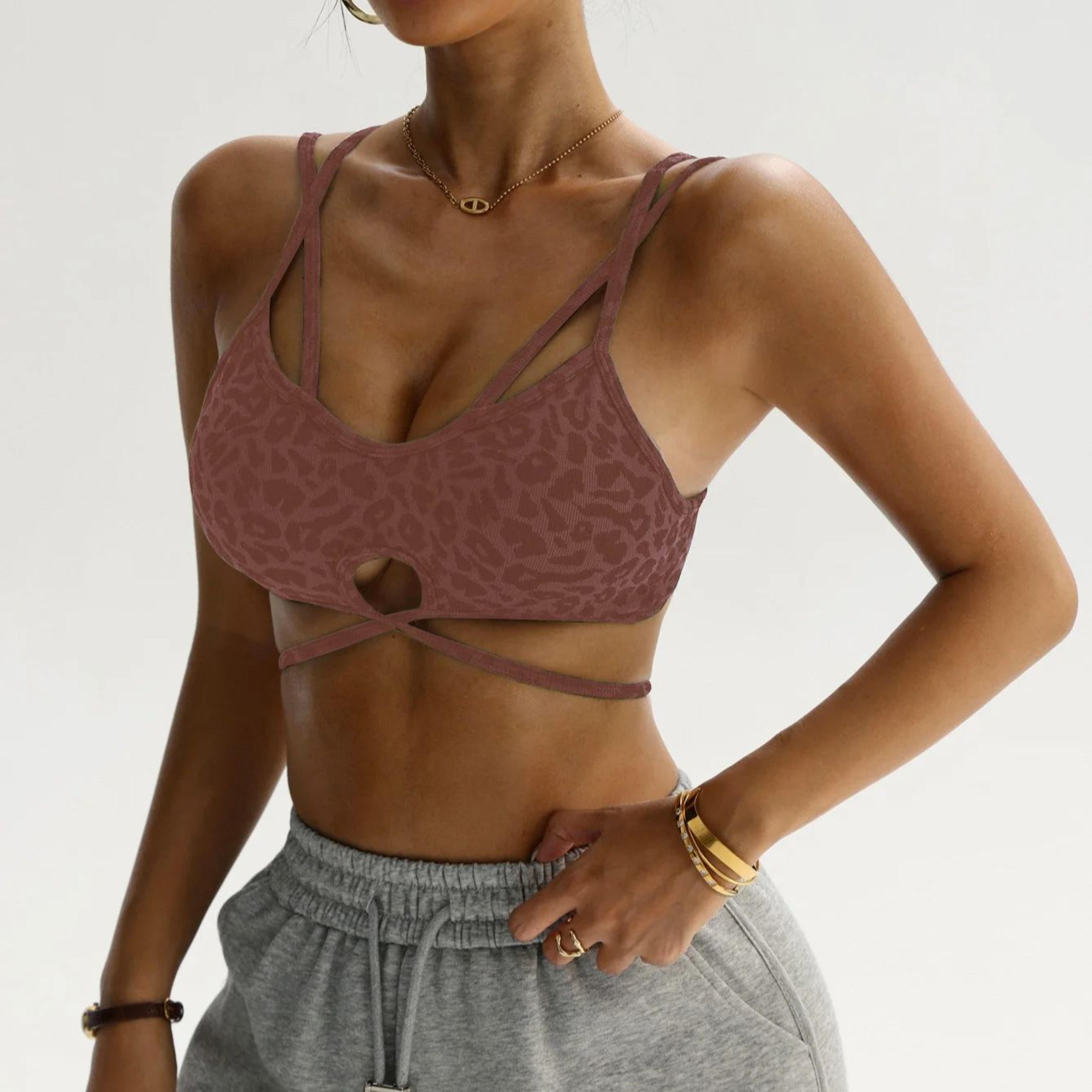 Seamless Leopard Print Crisscross Back Padded Sports Bra Crop Top 4