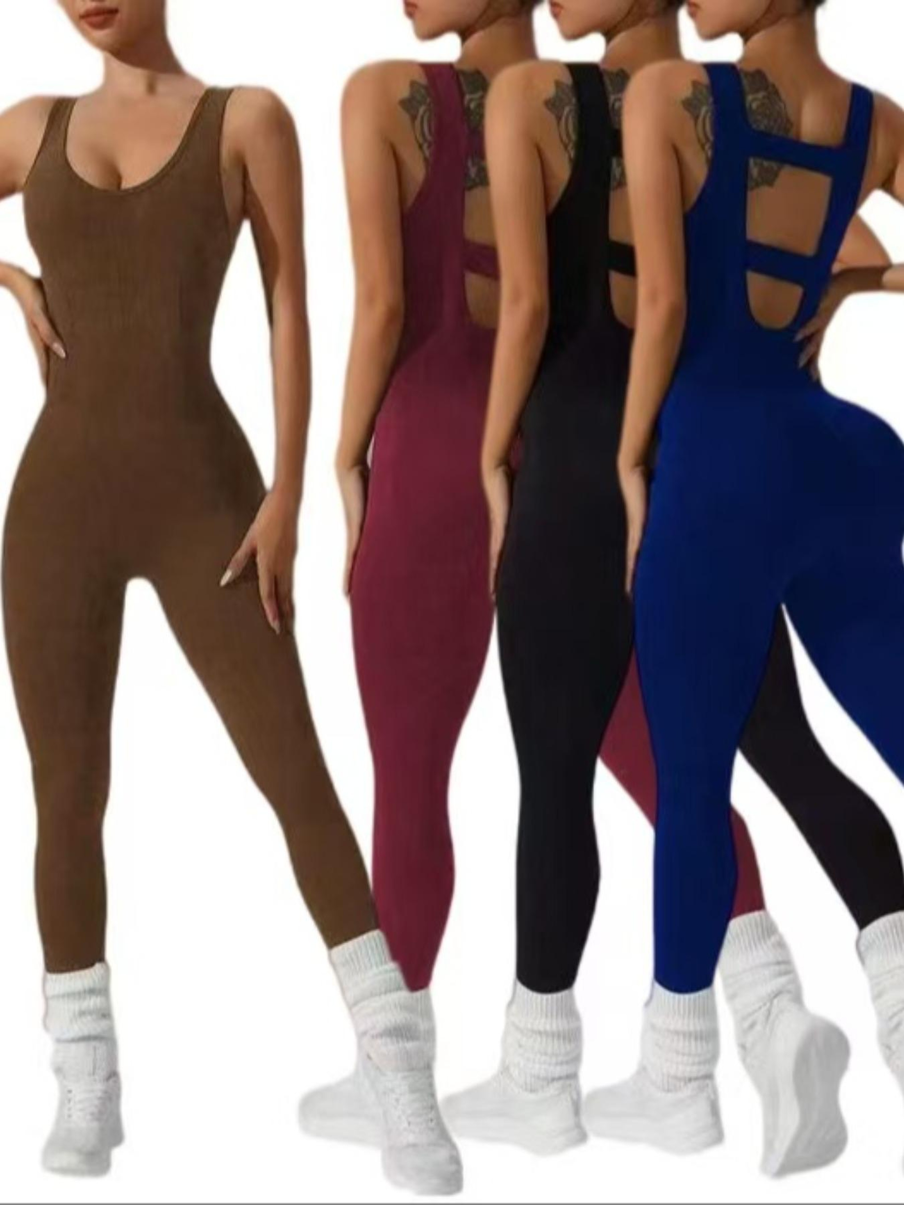 Womens Hollow Vest Yoga Jumpsuit  Seamless Elastic Fitness  Running OnePiece Outfit 0
