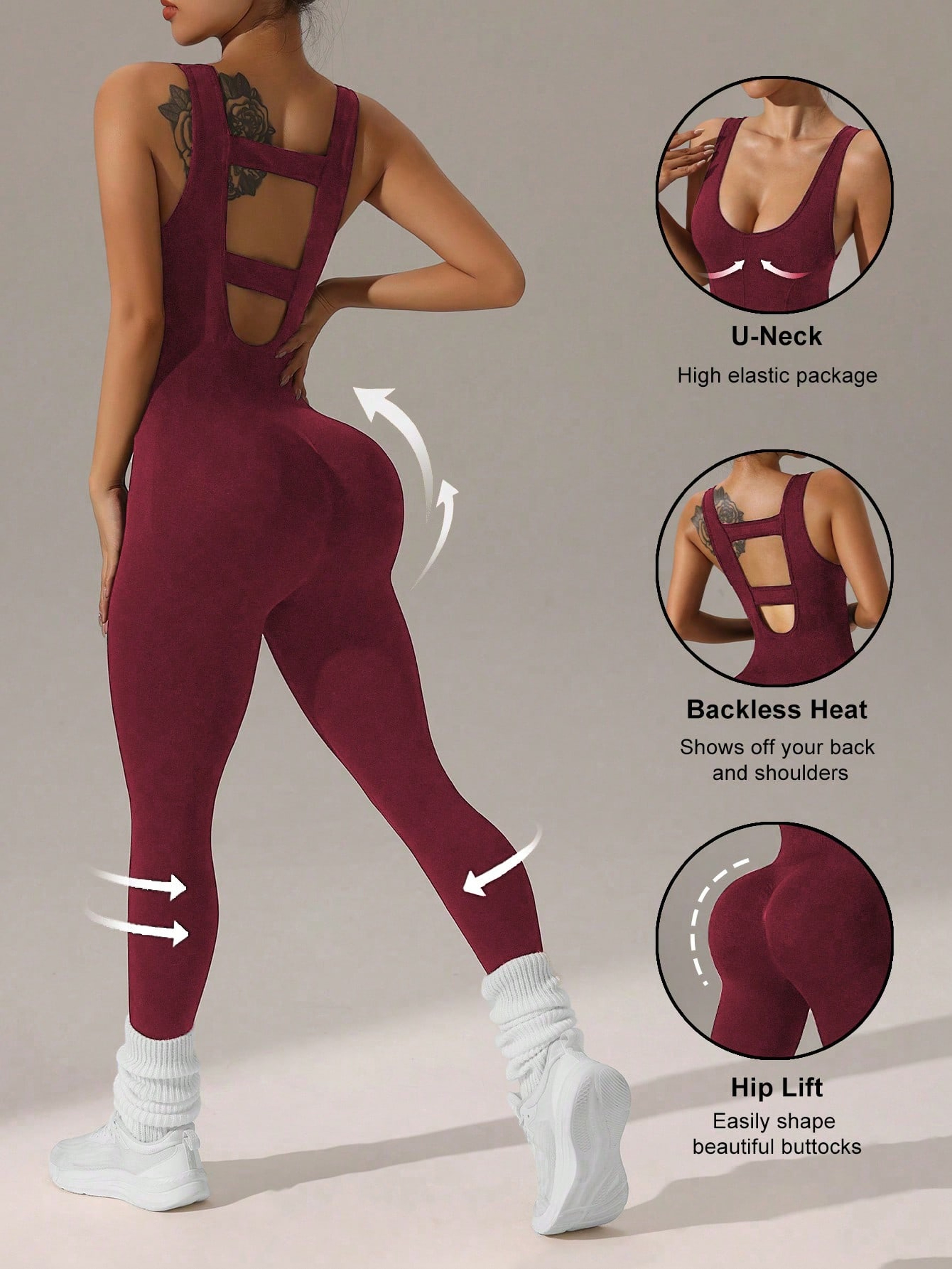 Womens Hollow Vest Yoga Jumpsuit  Seamless Elastic Fitness  Running OnePiece Outfit 3