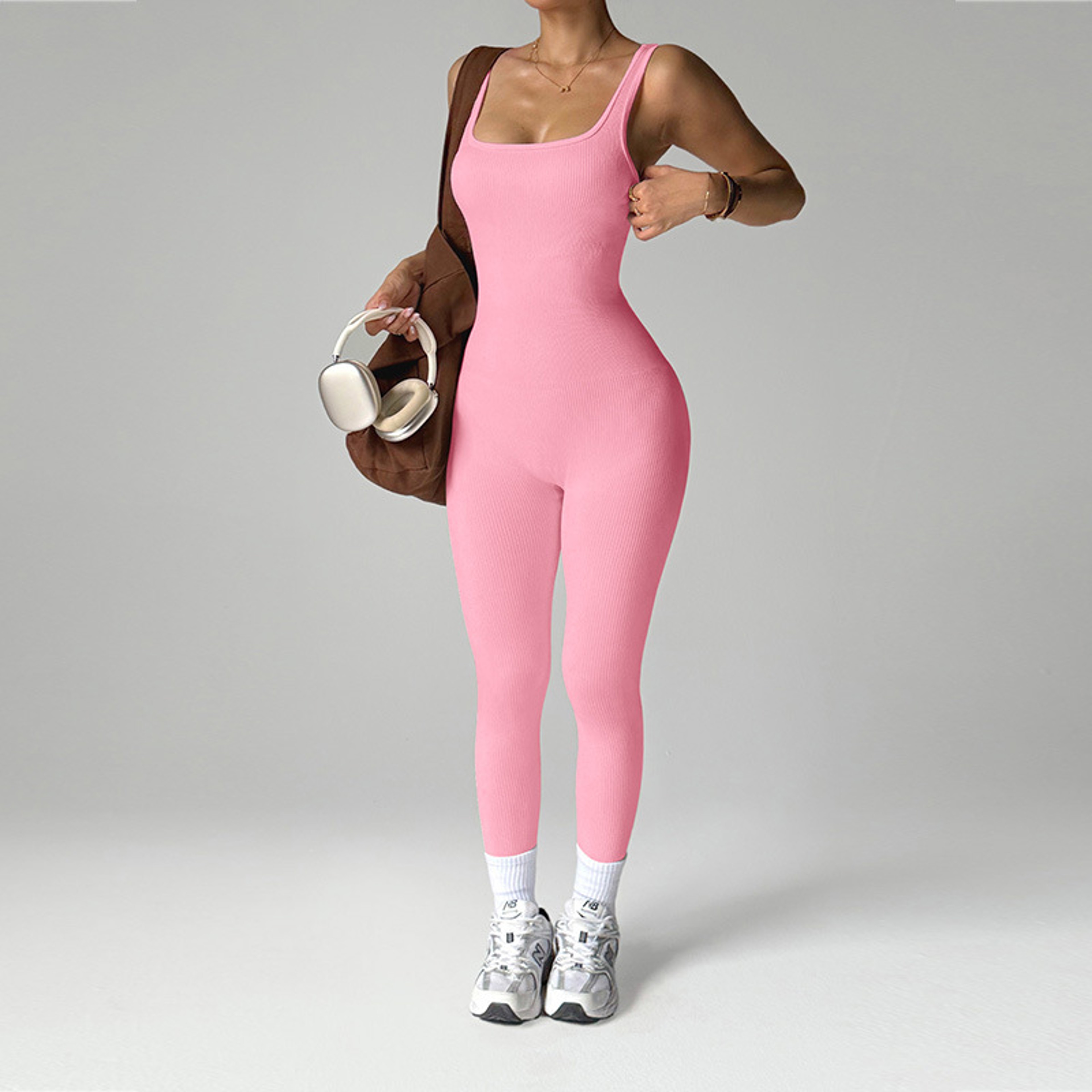 Seamless Ribbed Womens Gym Bodysuit Yoga Jumpsuit For High Elastic Workout  Hip Lift 4