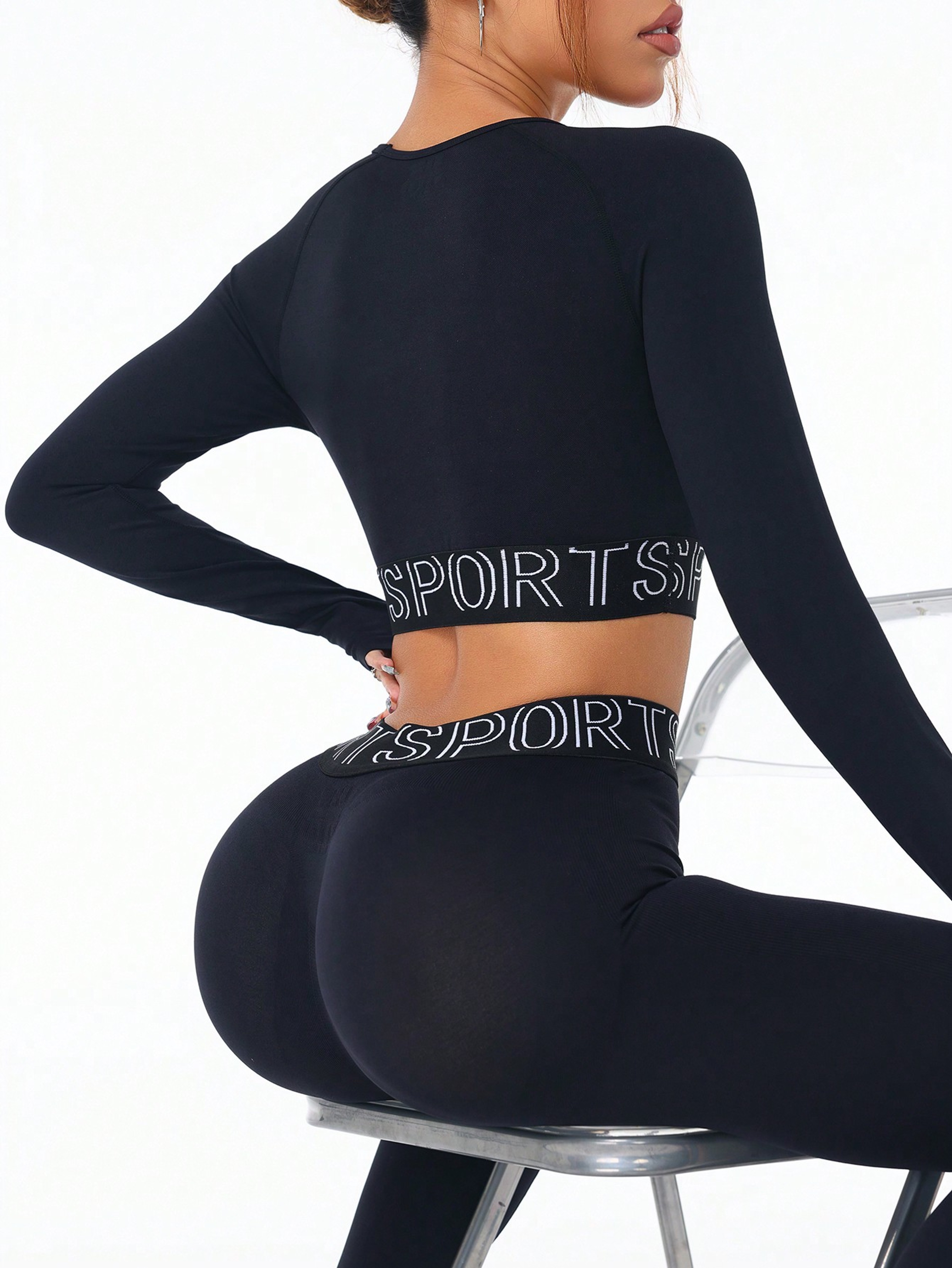 Women Seamless Gym Set Scrunch Butt Leggings Yoga Crop Top Workout Outfit 4
