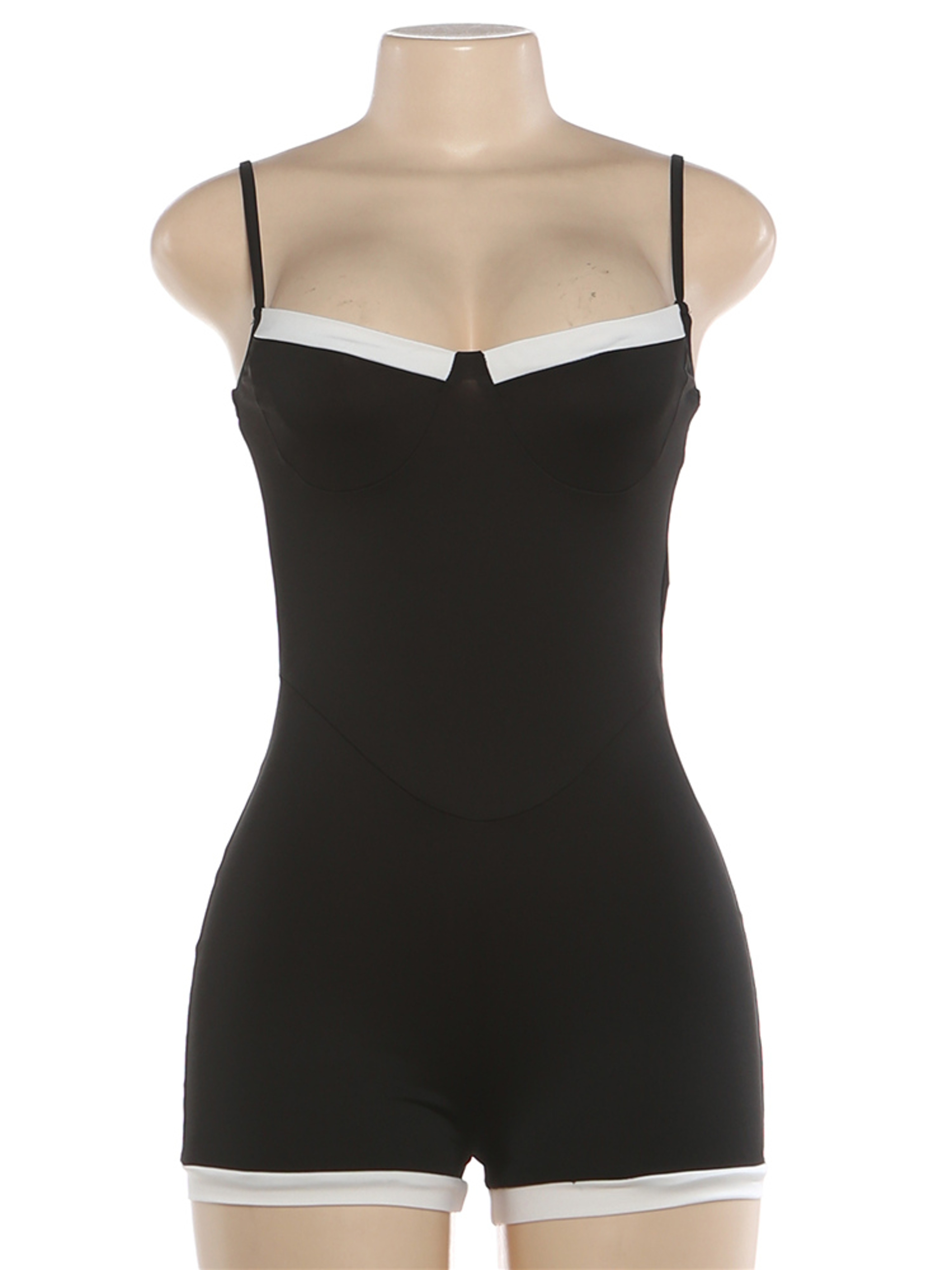 Contrast Patchwork Backless Sexy Romper For Women U Collar Bodycon Summer Playsuit 4