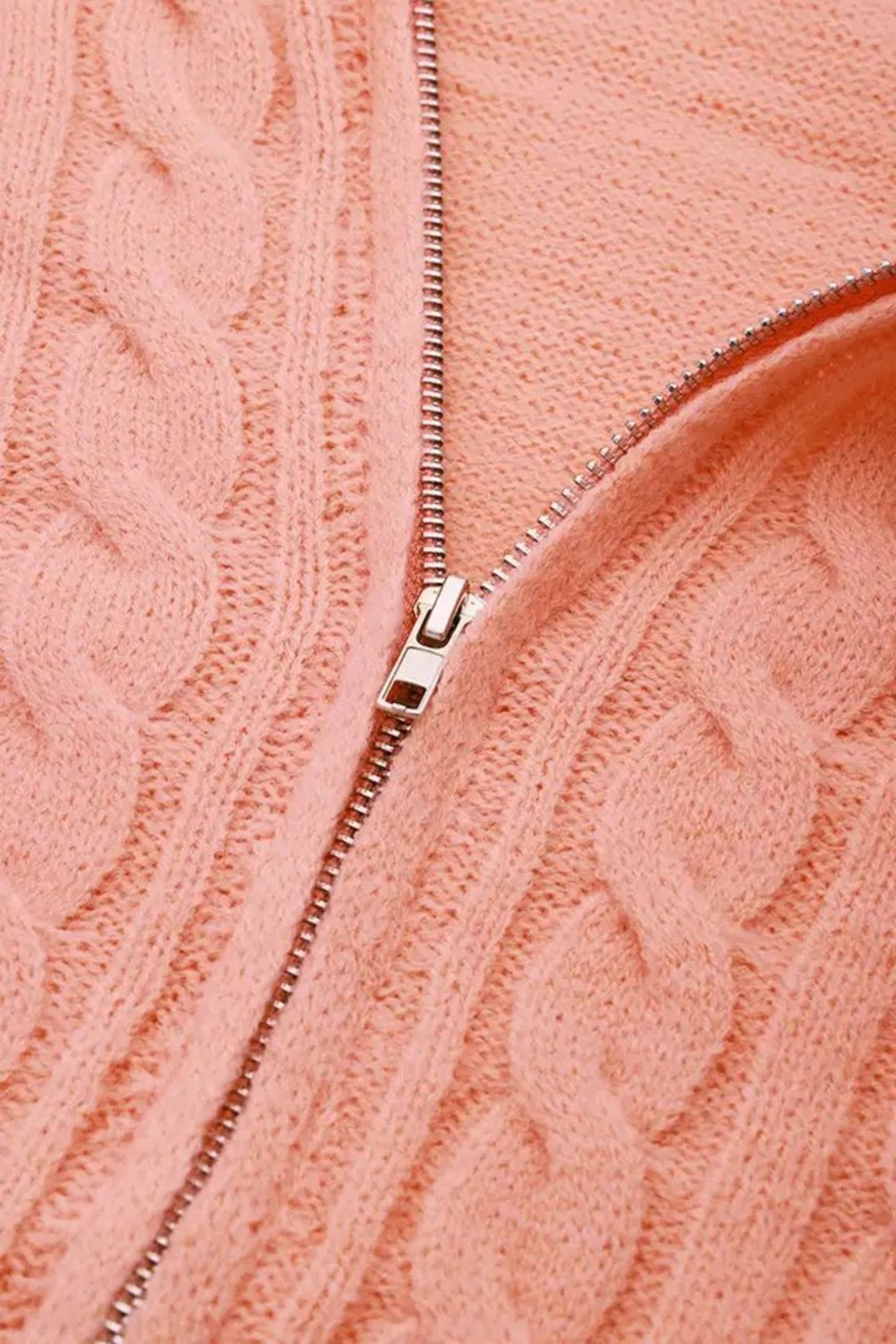Women's Pink Cable Knit Two Piece Zip Up Hoodie and Leggings Set Casual Loungewear Outfit – view 5