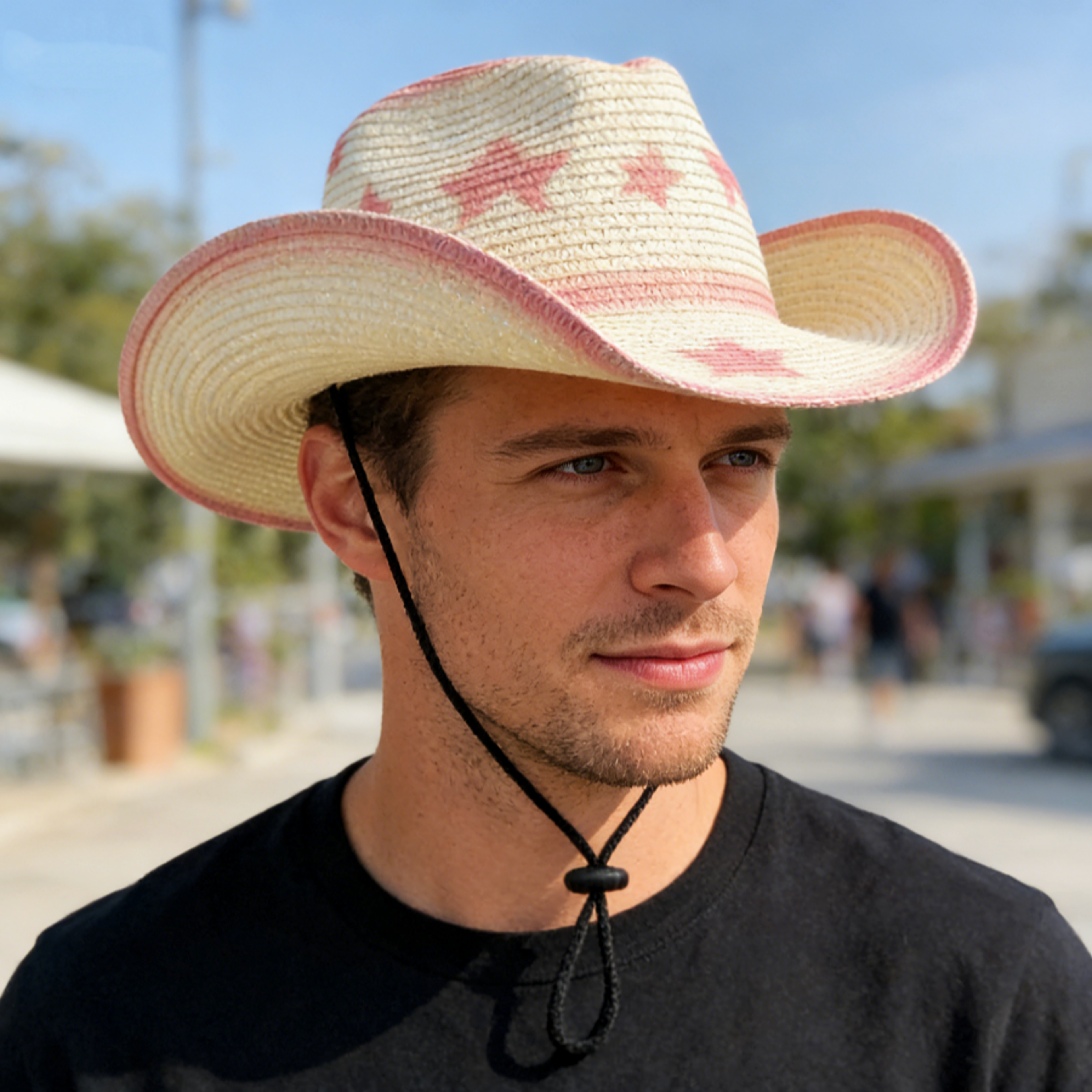 Japanese Retro Star Straw Cowboy Hat With Windproof Strap 1