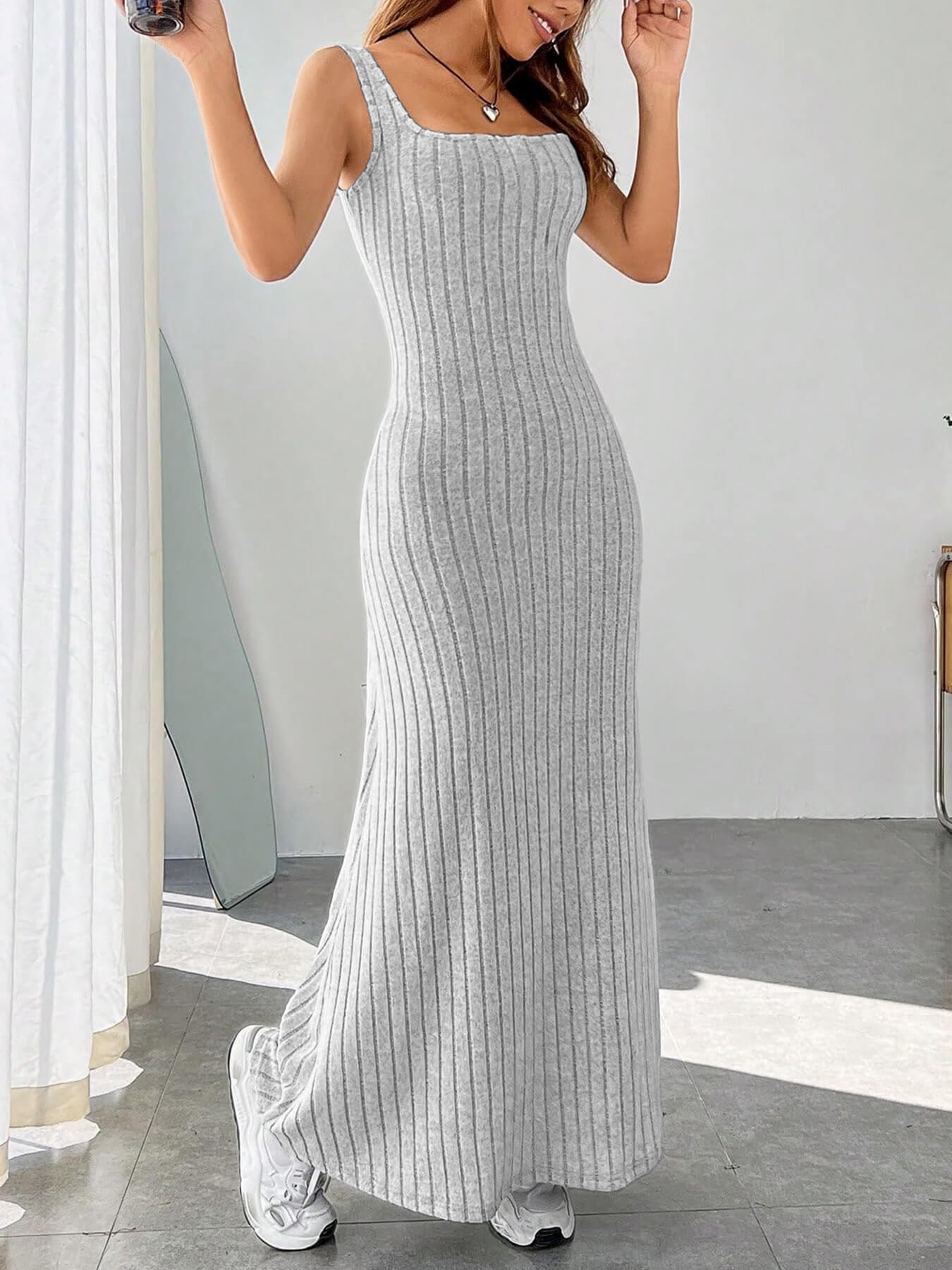 Women's Casual Ribbed Long Dress Soft Stretchy Athleisure Loungewear – view 5