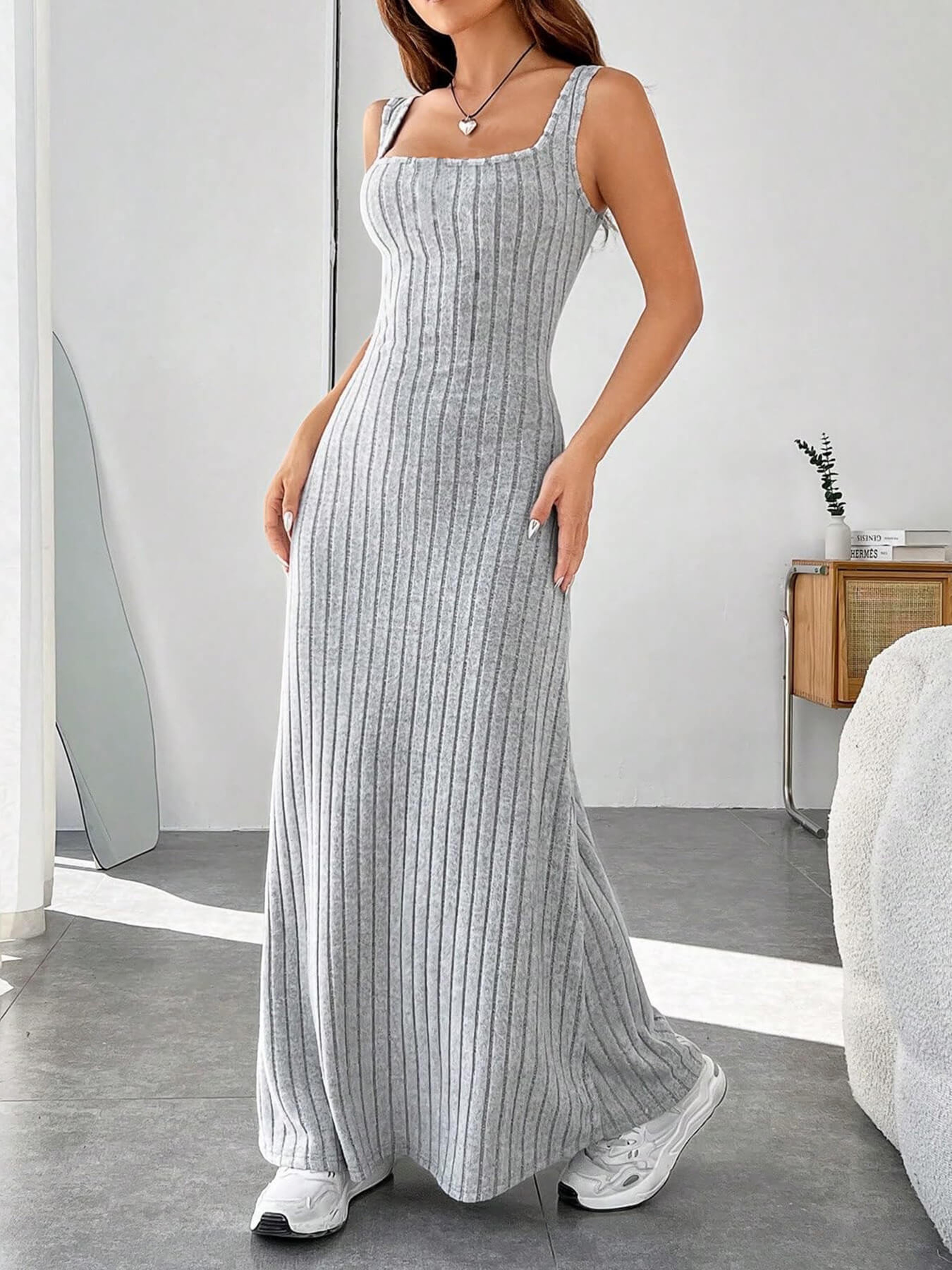 Women's Casual Ribbed Long Dress Soft Stretchy Athleisure Loungewear – view 8