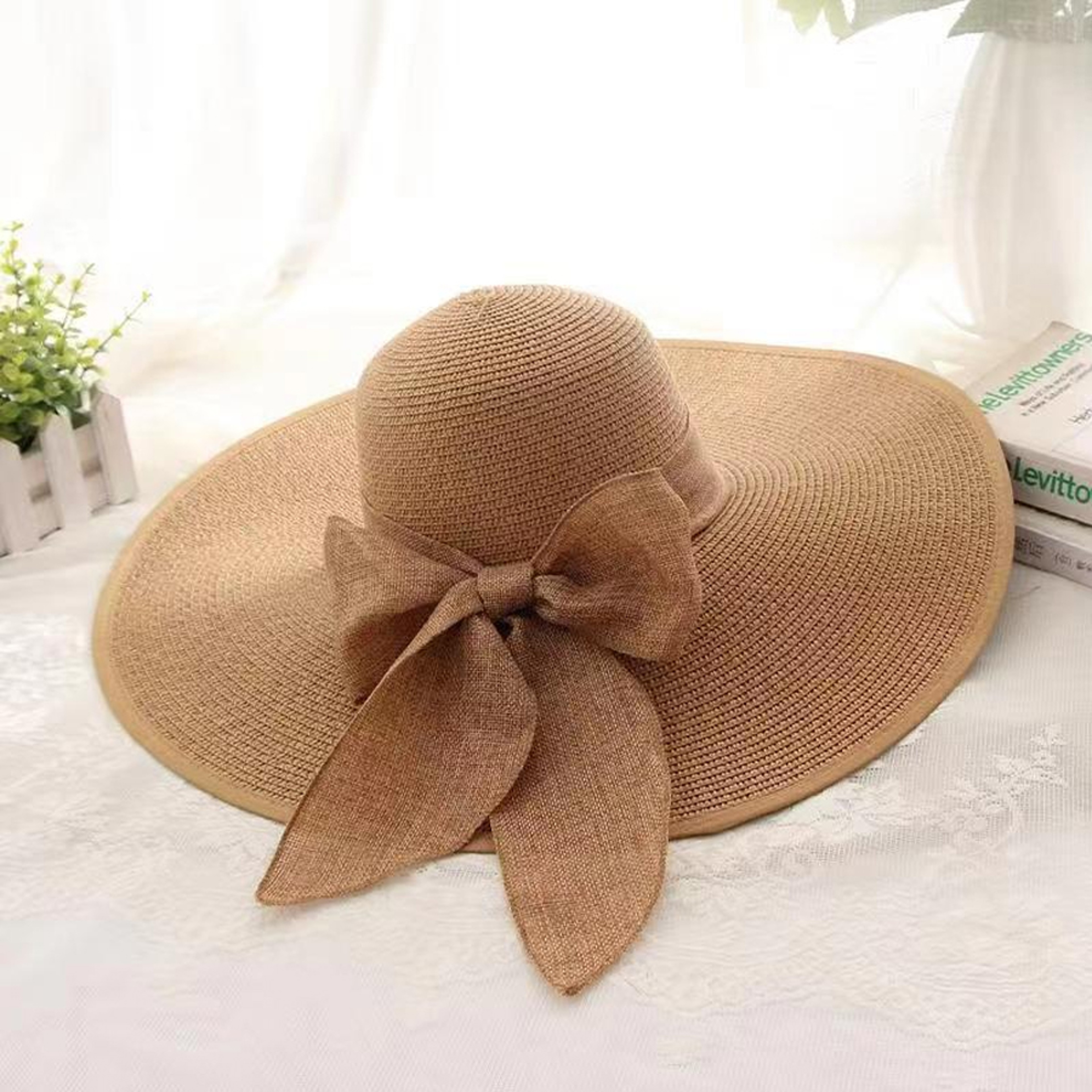 Wide Brim Straw Sun Hat Foldable UV Protection Beach Cap With Bow For Women 4