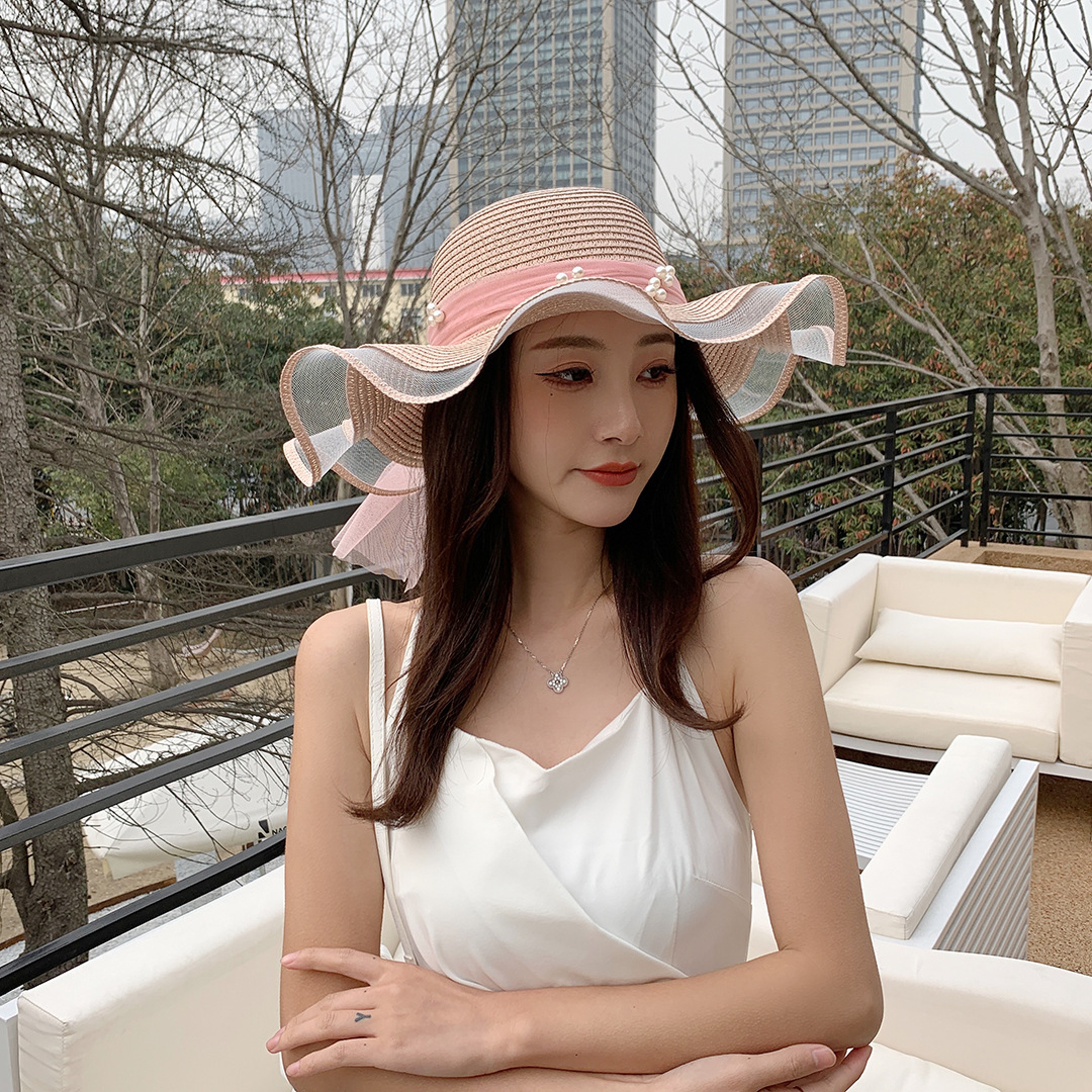 Panama Wide Brim Straw Sun Hat With Bow Accent 1