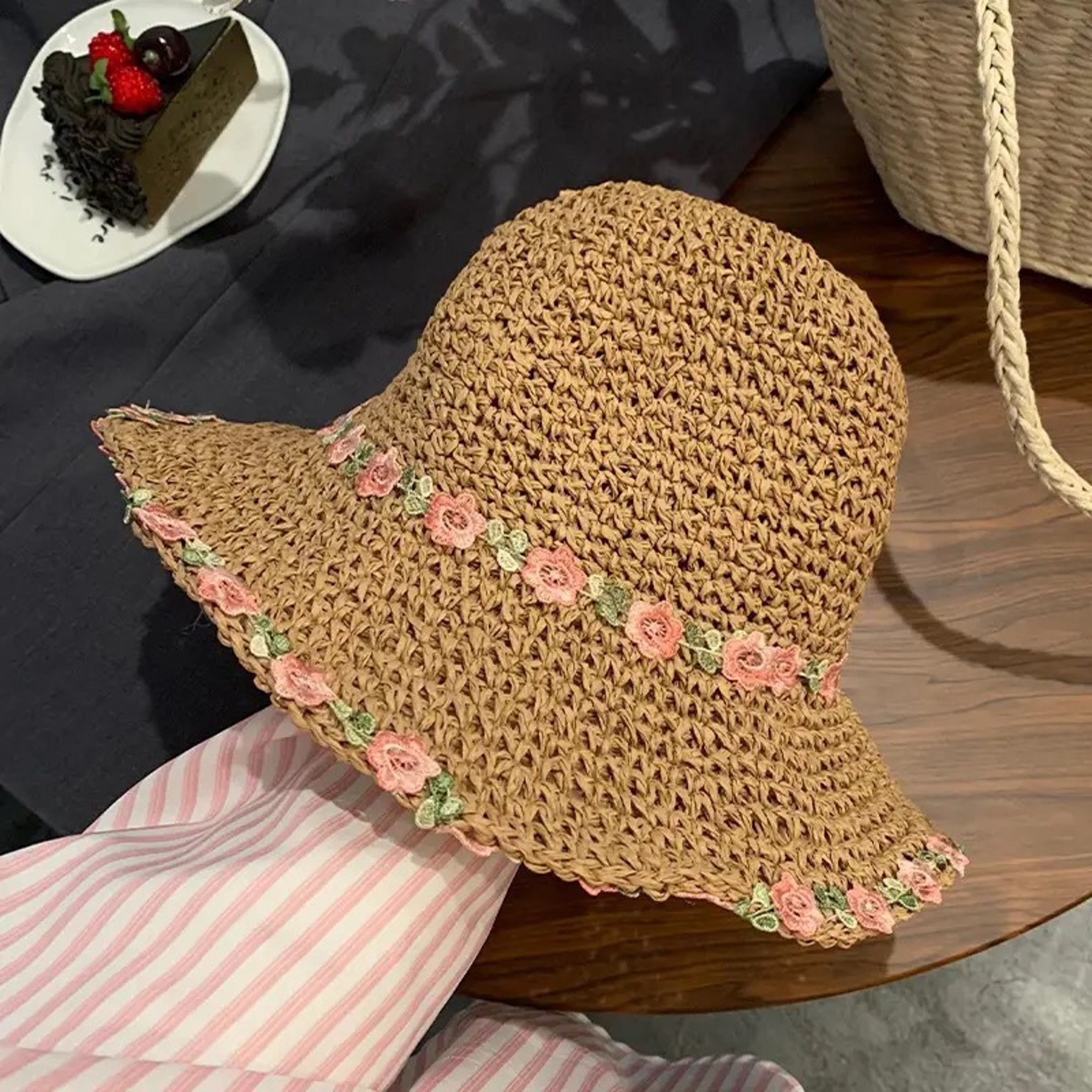 Wide Brim Straw Sun Hat Foldable Flower Beach Cap – view 8