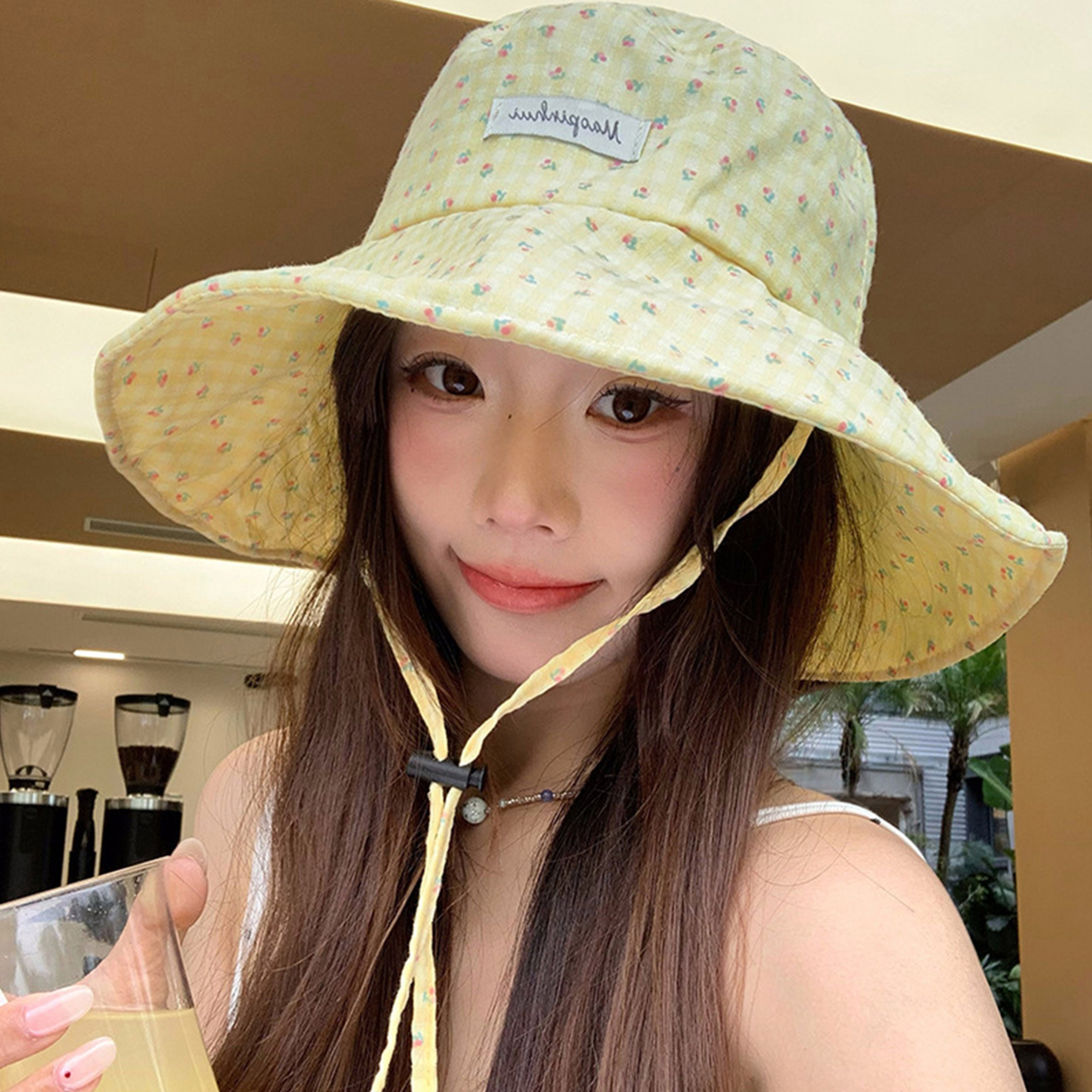 Floral Wide Brim Sun Hat With Ribbon Ties 1